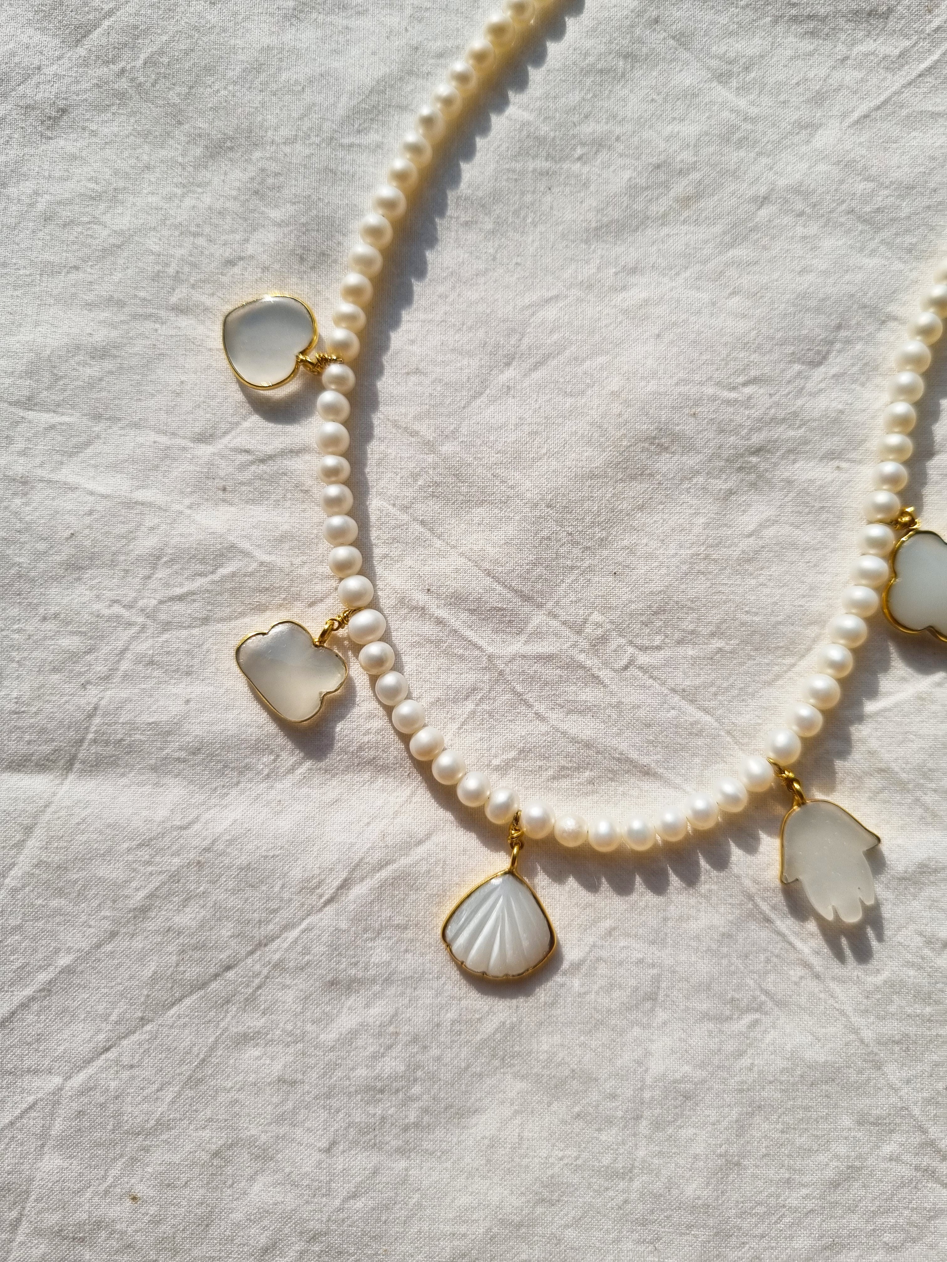 yasa - Pearl Baati Choker Moonstone Charms