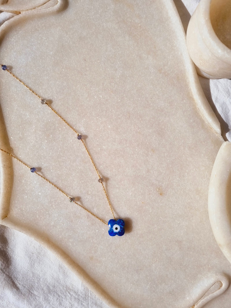 edaya - Lapis Lazuli Clover Evil Eye Choker