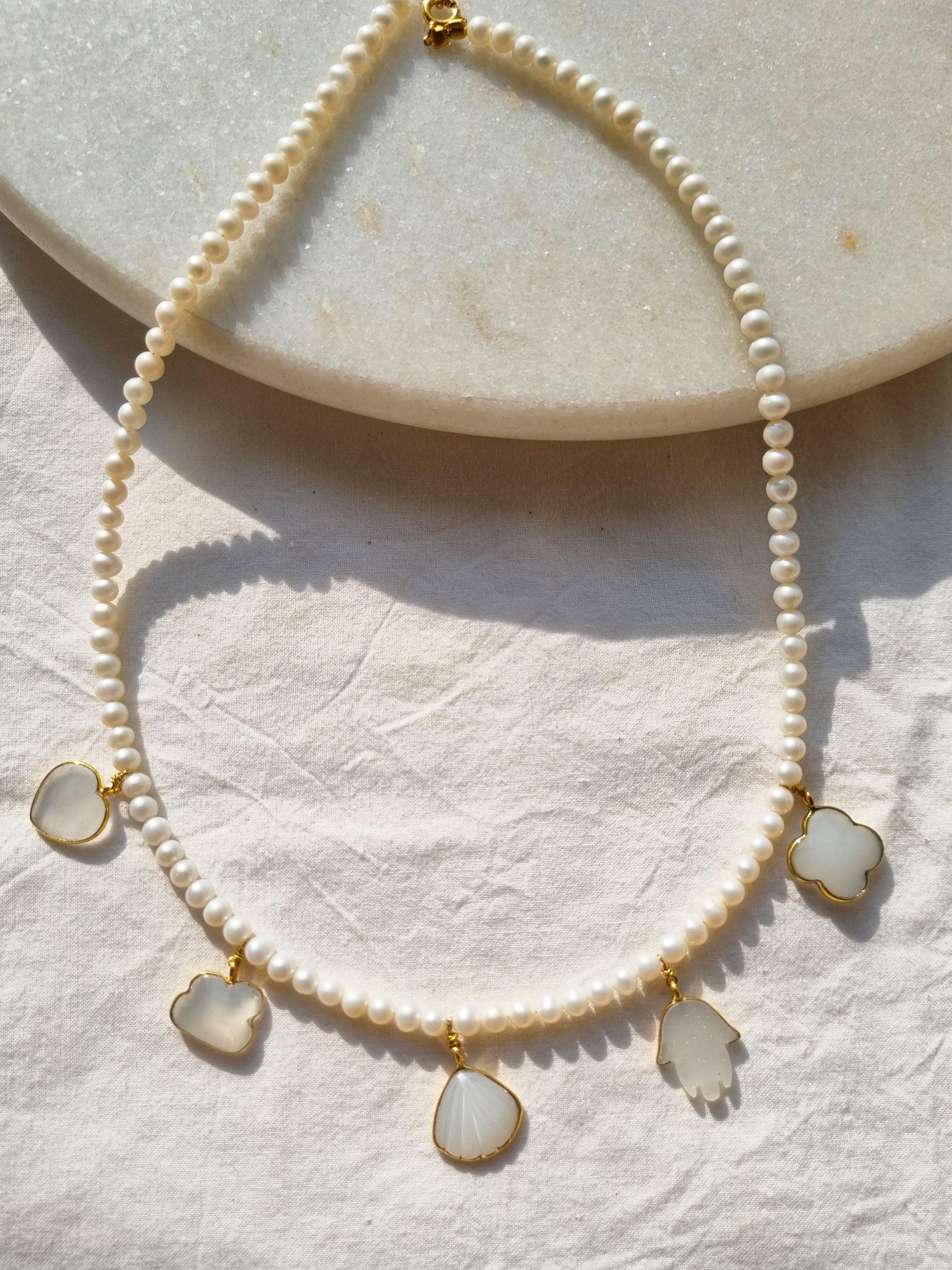 yasa - Pearl Baati Choker Moonstone Charms