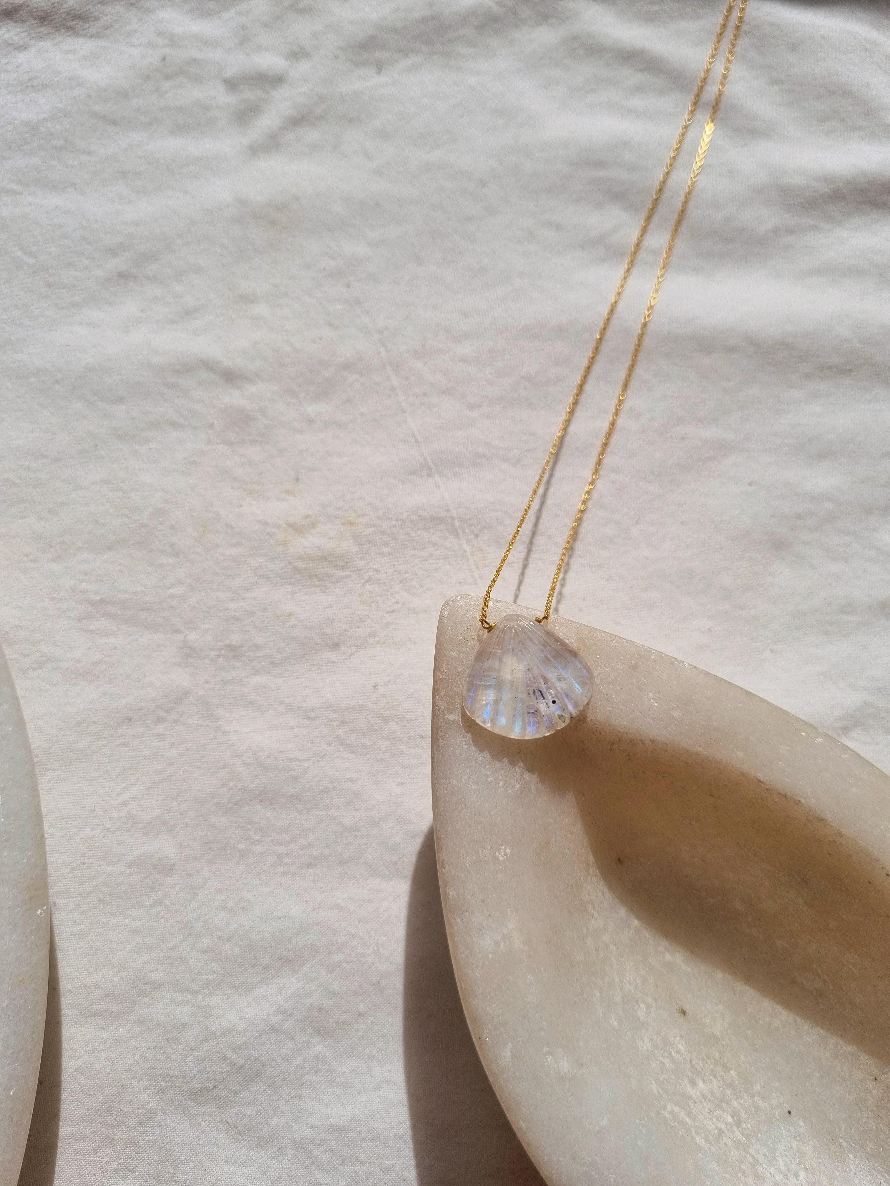 sankha - Rainbow Moonstone Shell Pendant