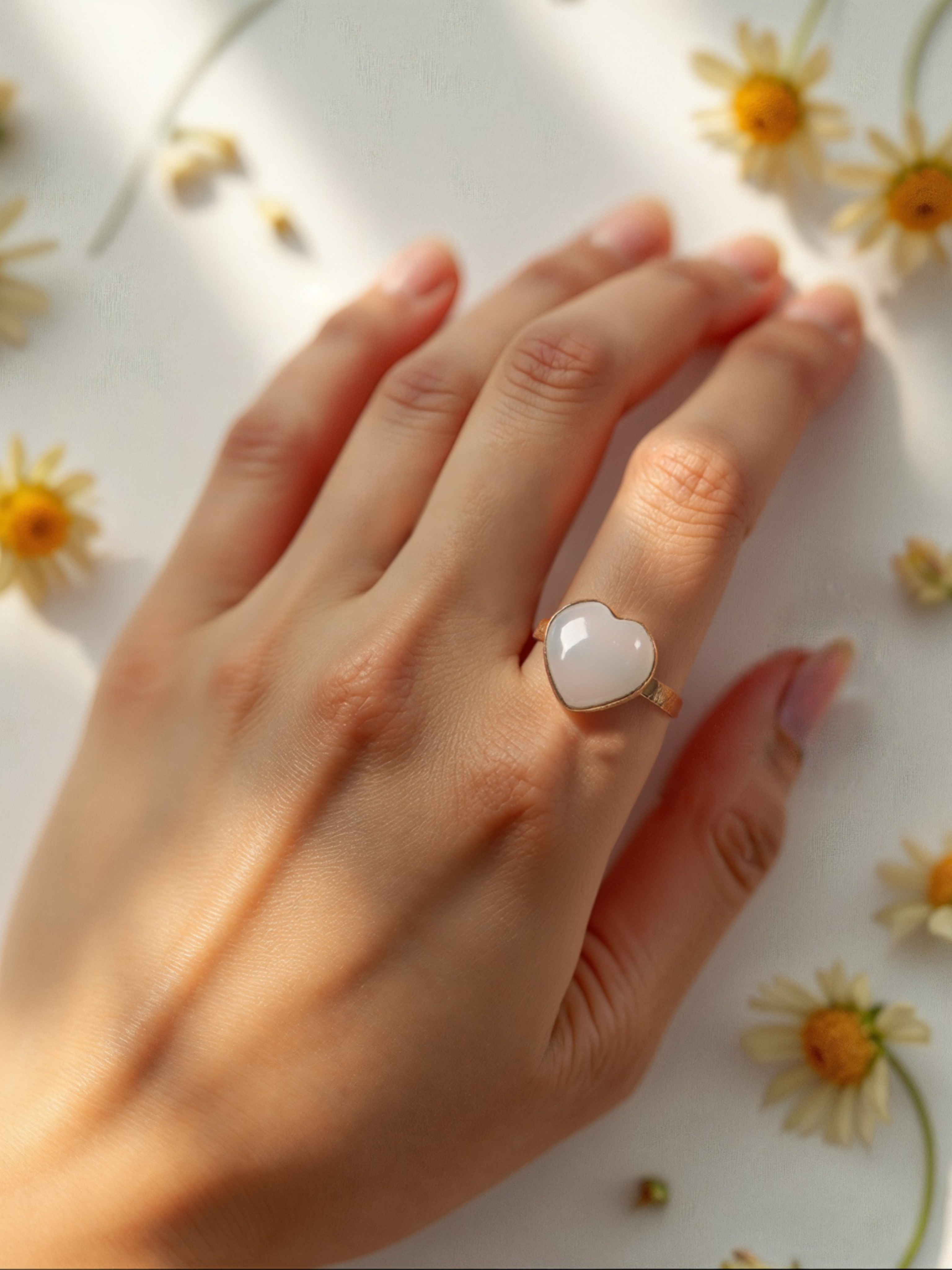 anava - White Moonstone Heart Ring