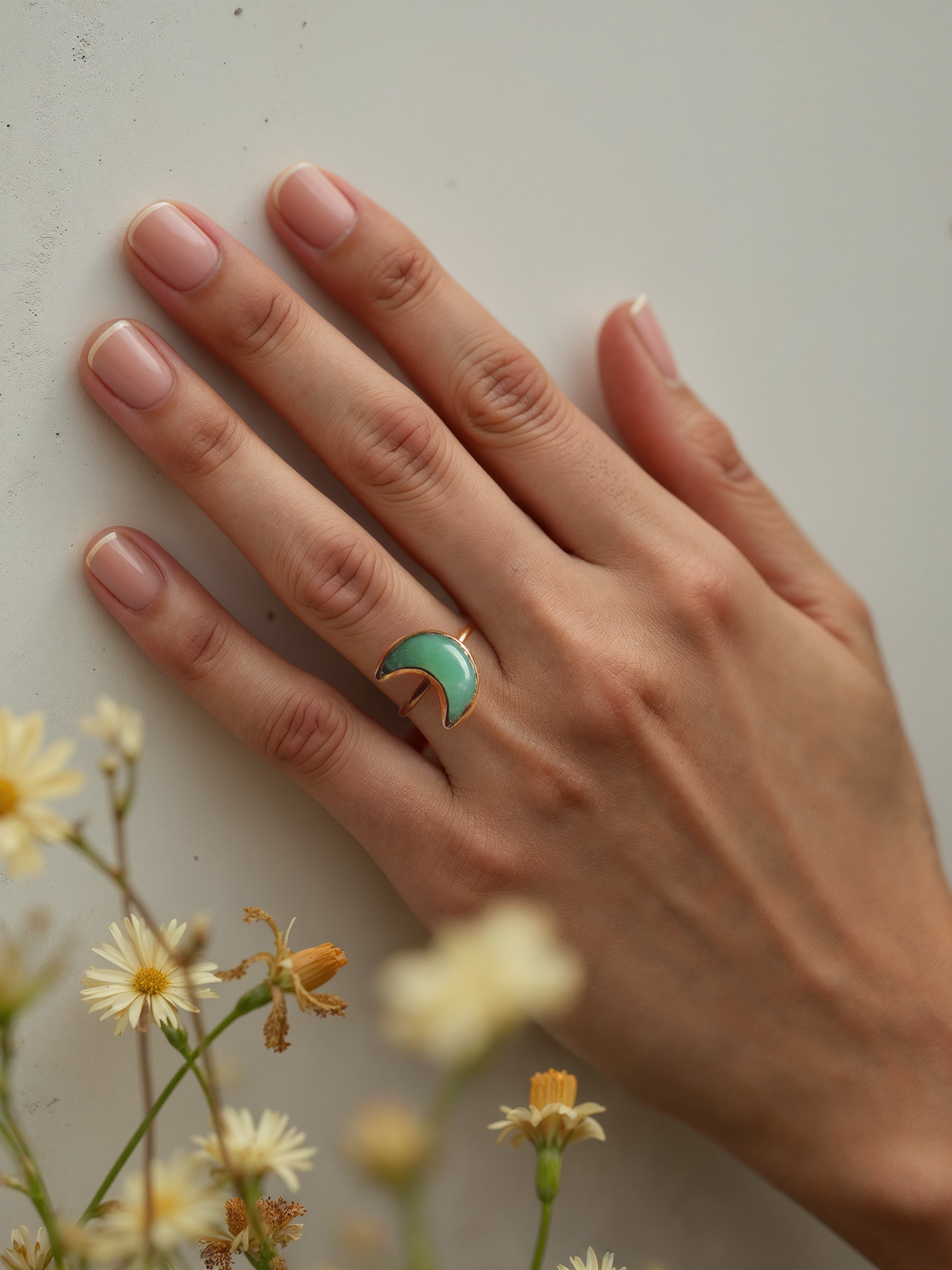 chandra - Chrysoprase Luna Ring