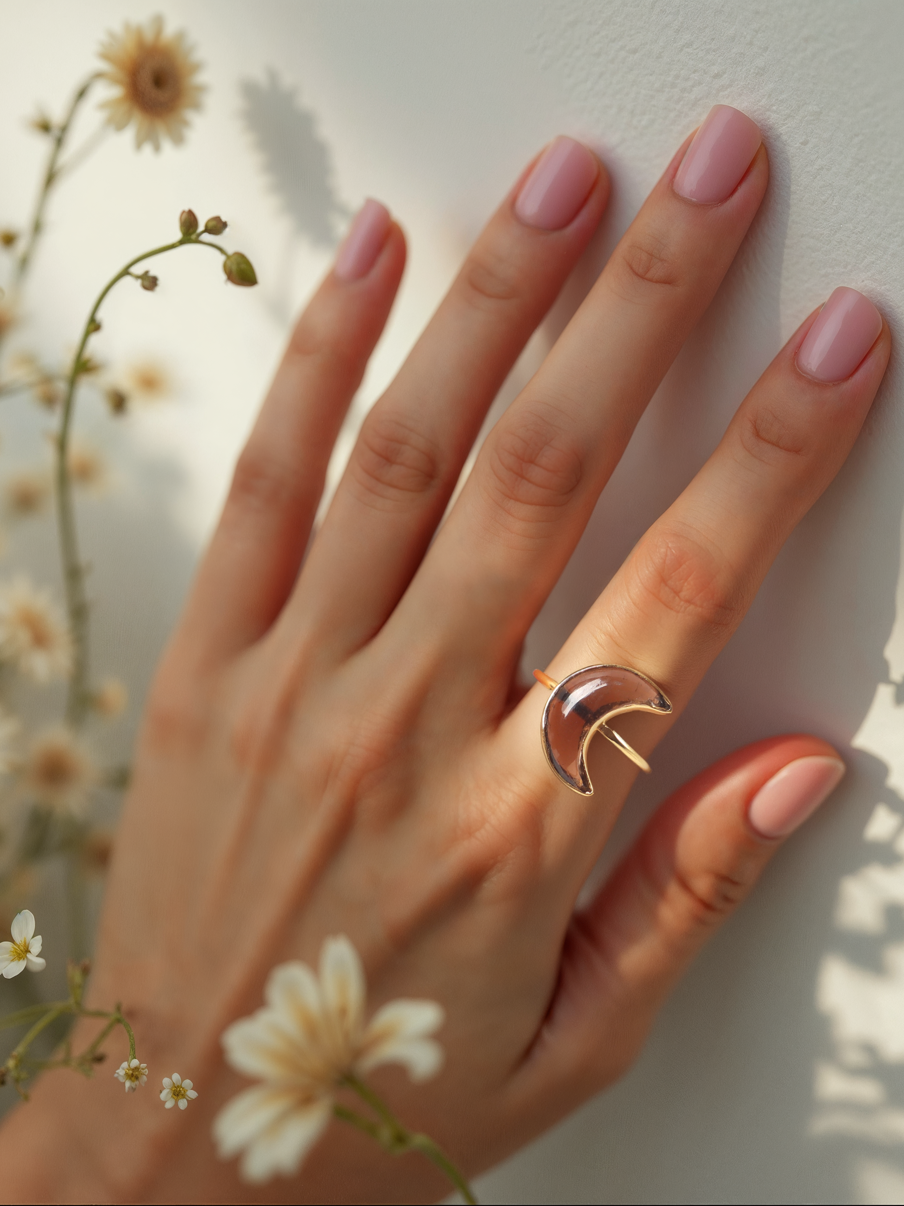 chandra - Smoky Quartz Luna Ring