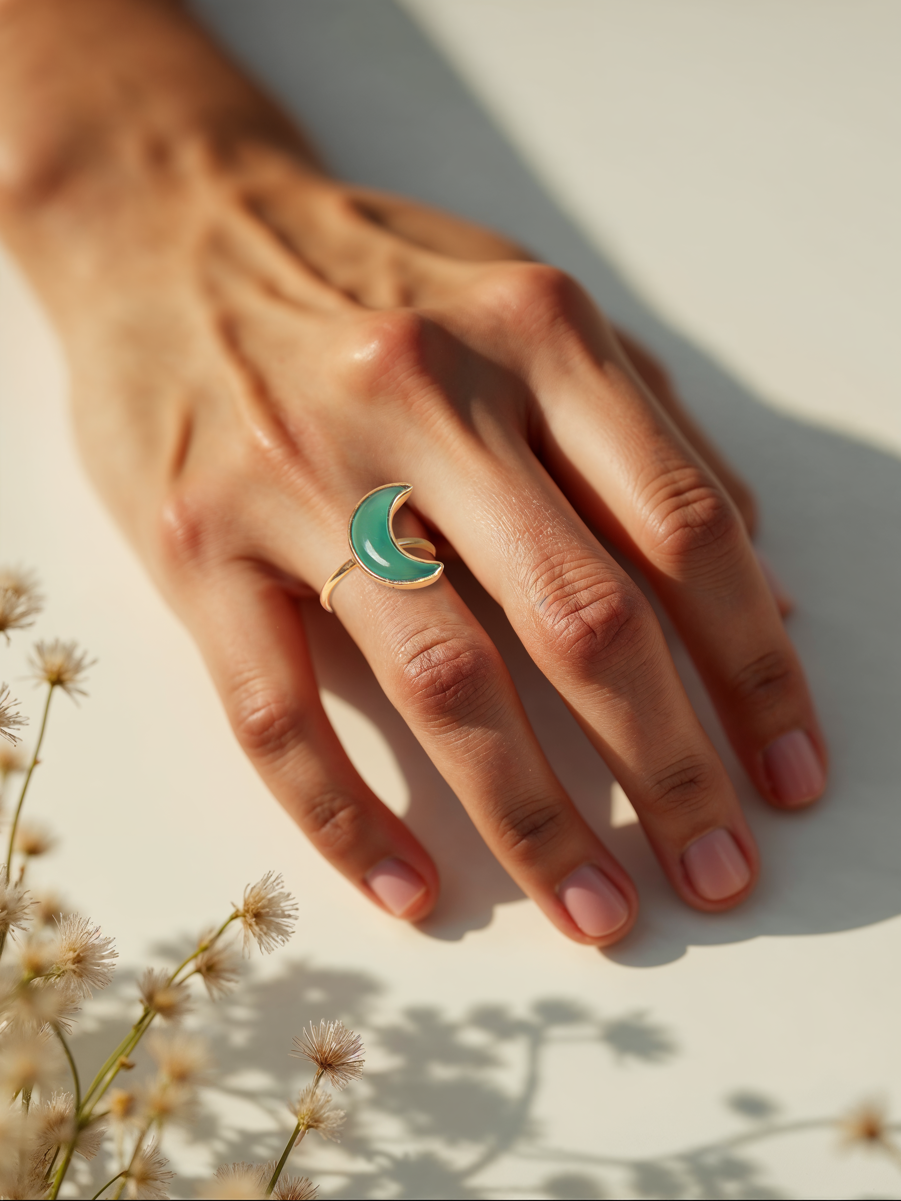 chandra - Green Onyx Luna Ring