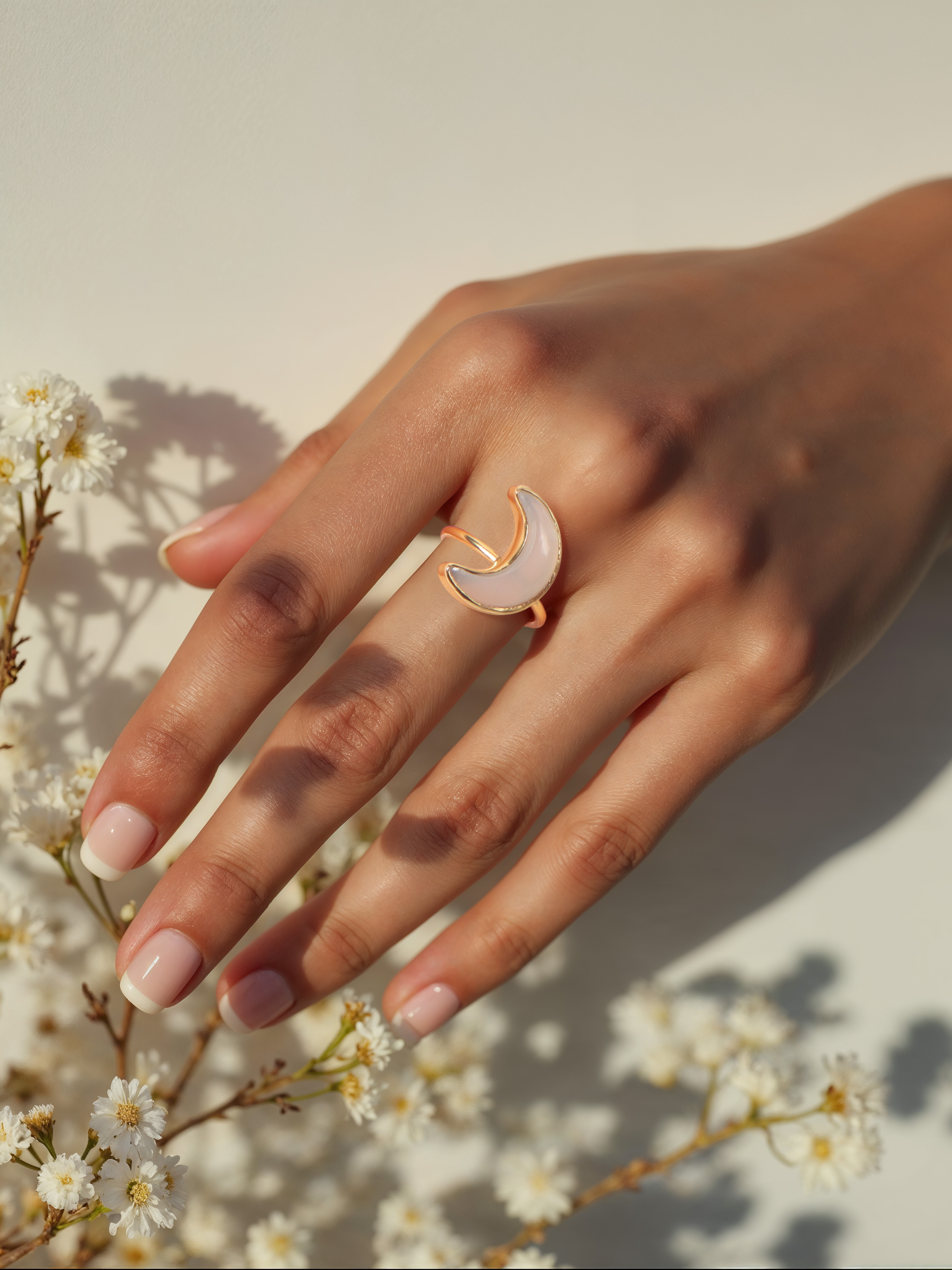 chandra - White Moonstone Luna Ring