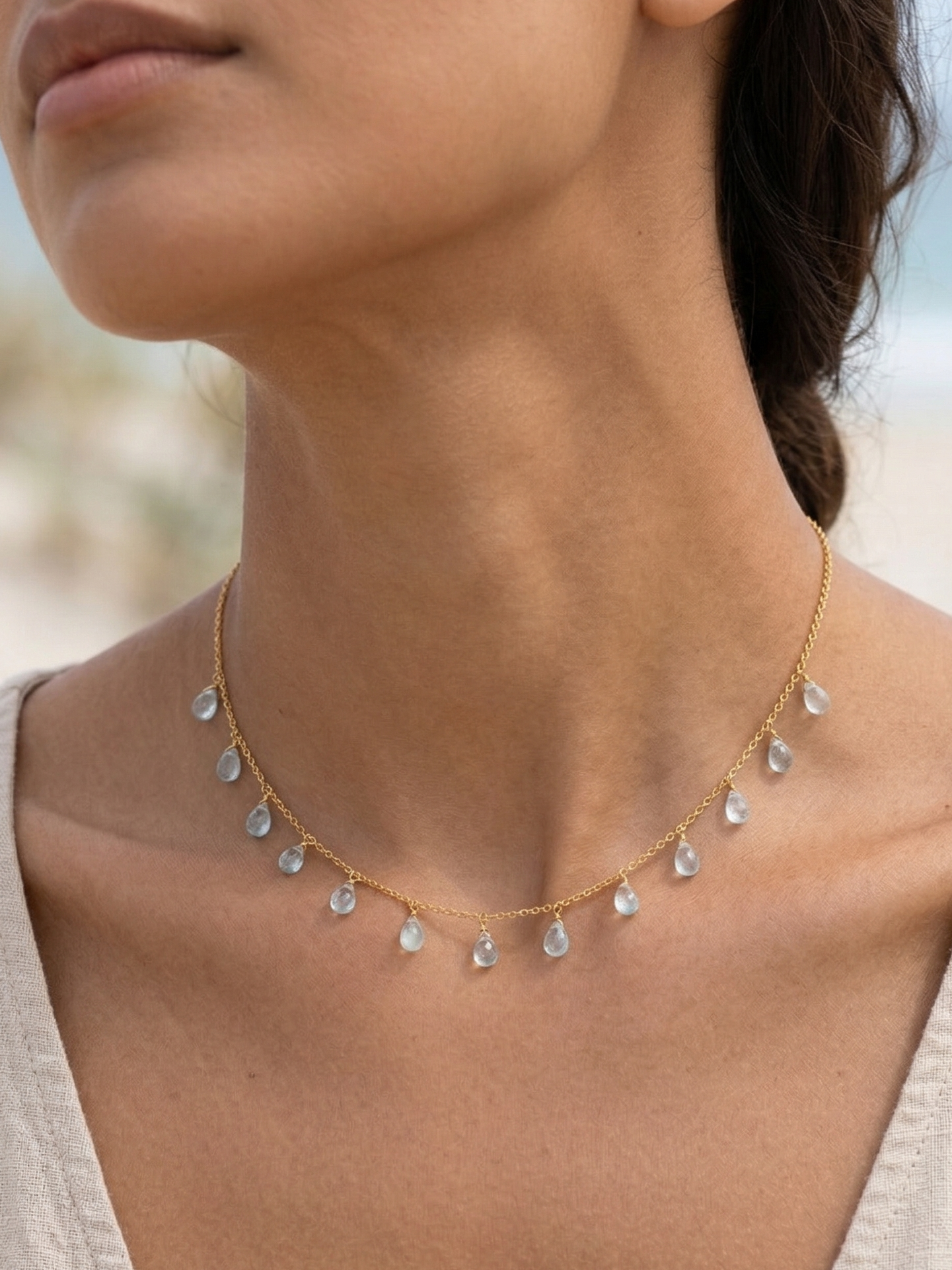 visna - Aquamarine Tear shaped Drop Choker