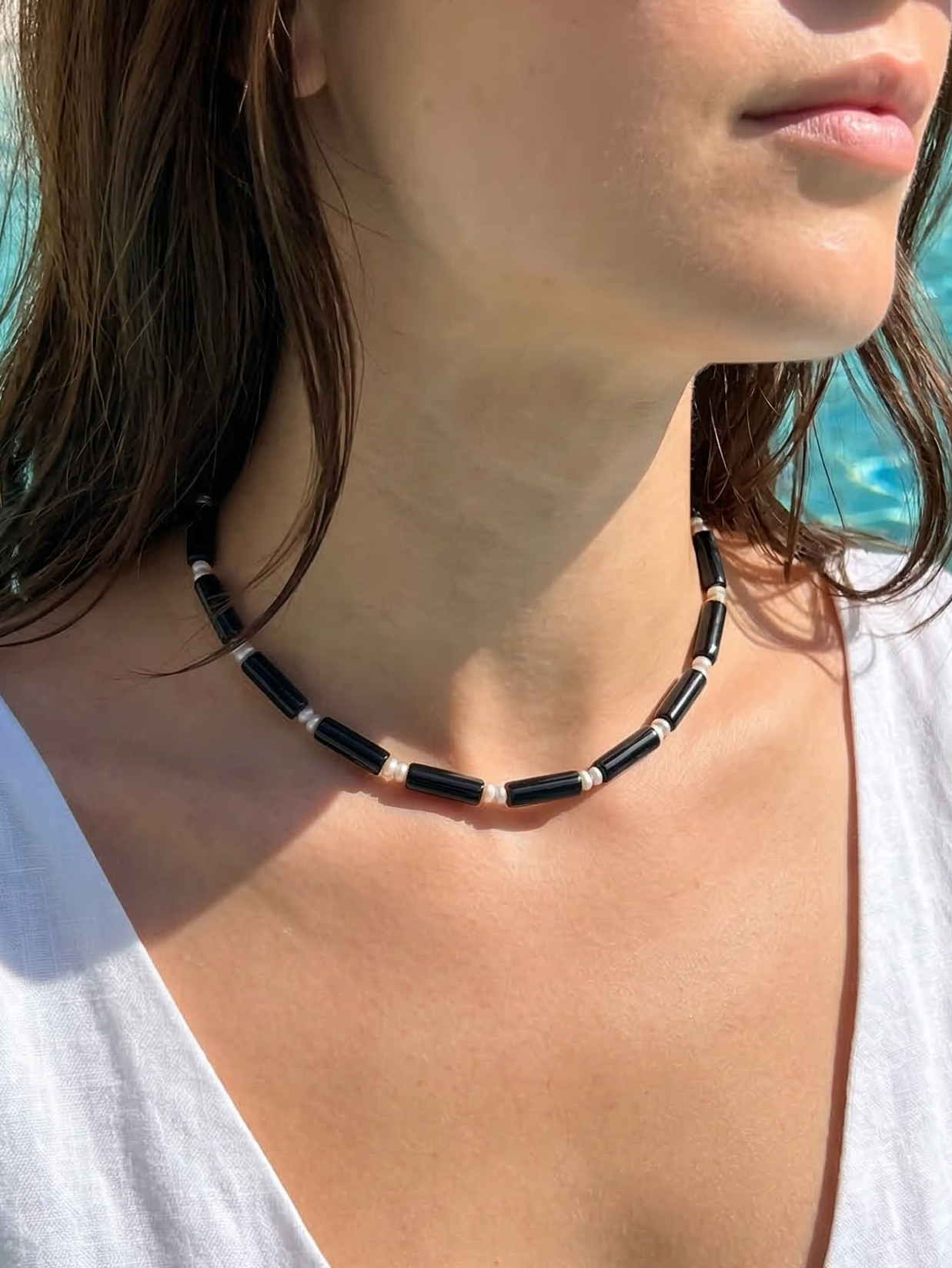 miha - Black Onyx Tube Pearl Choker