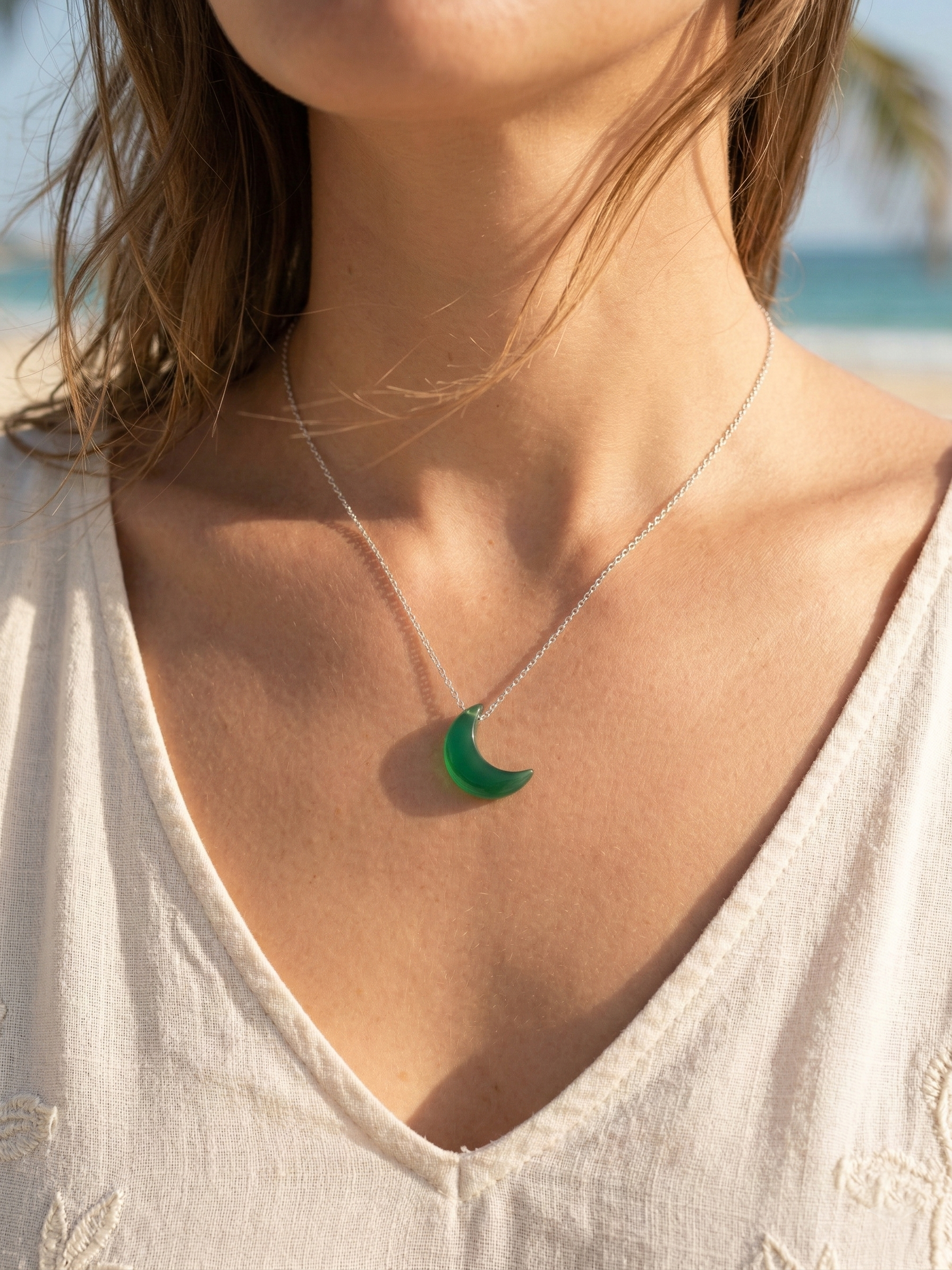 adhva - Green Onyx Luna Pendant