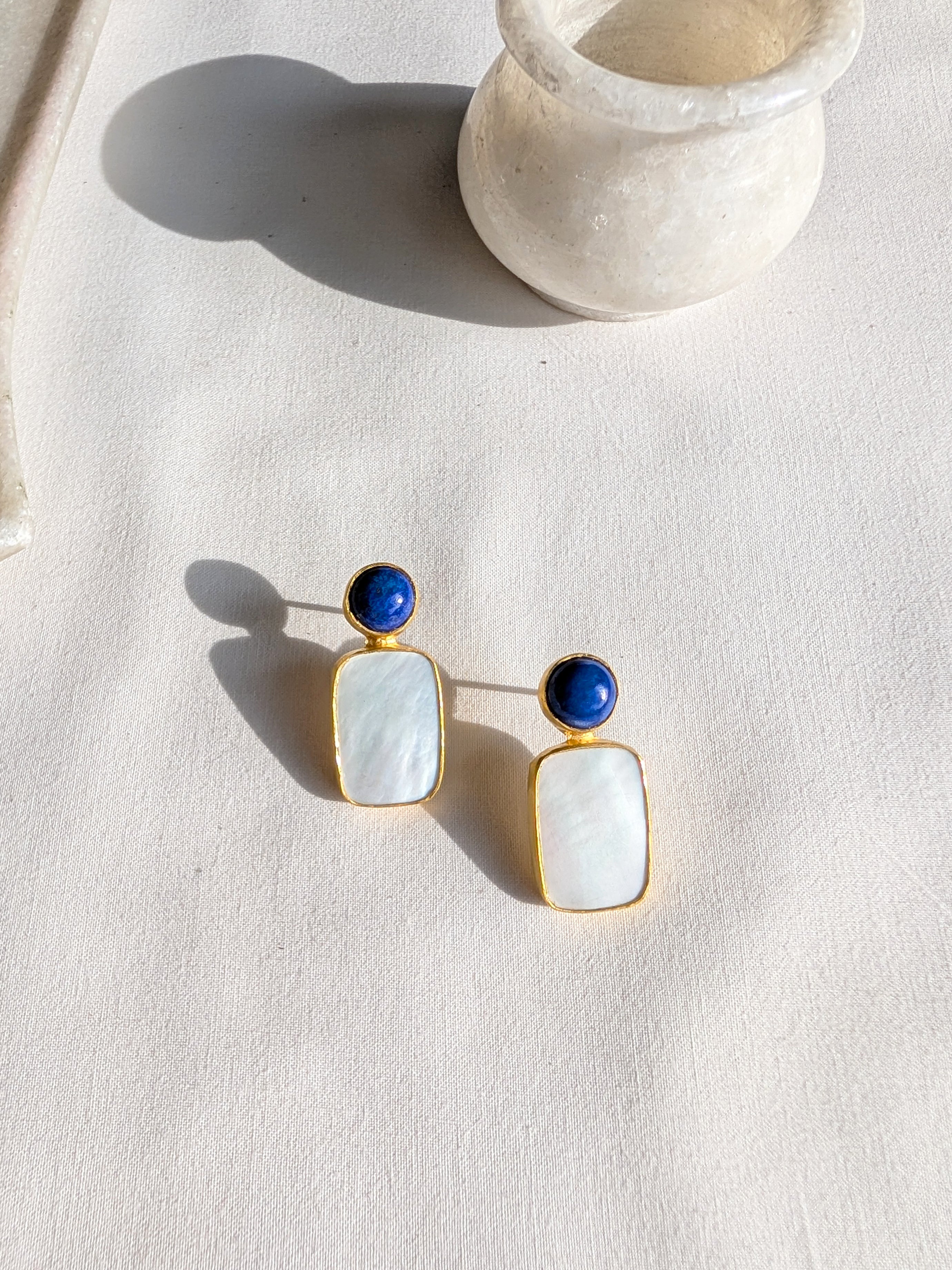 loka- Mother of Pearl Lapis Lazuli Duet Studs