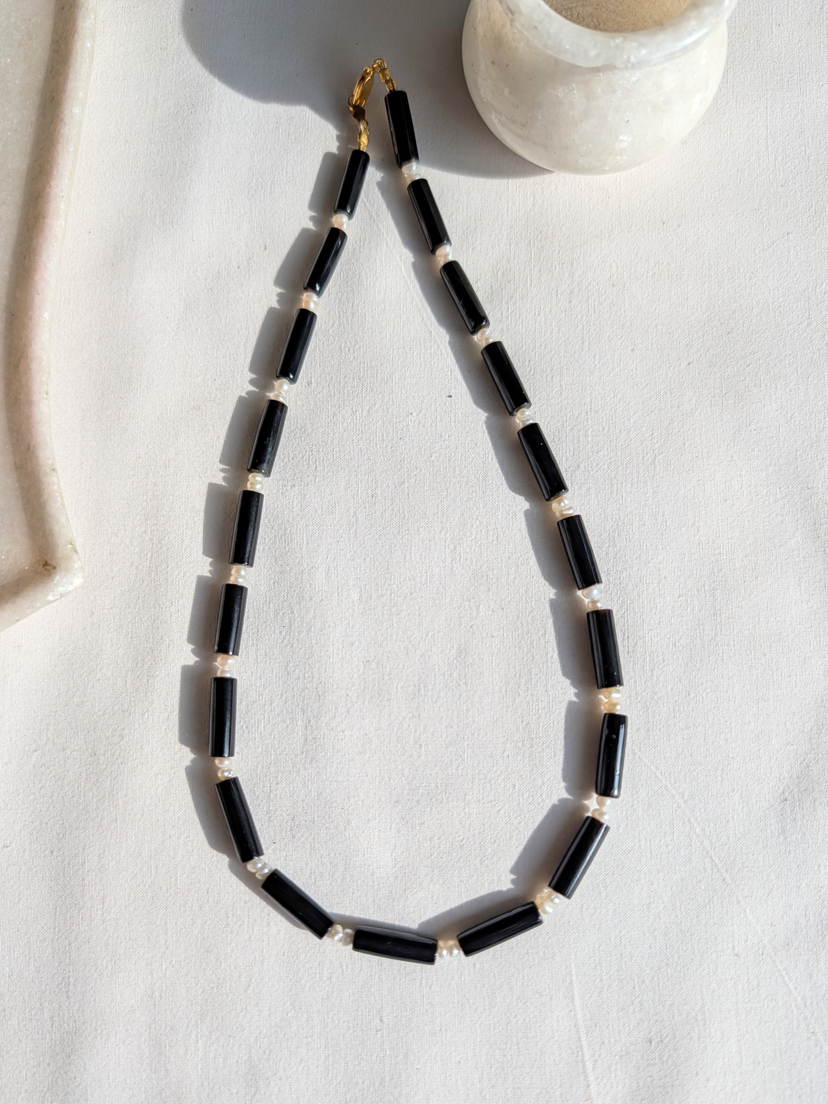miha - Black Onyx Tube Pearl Choker