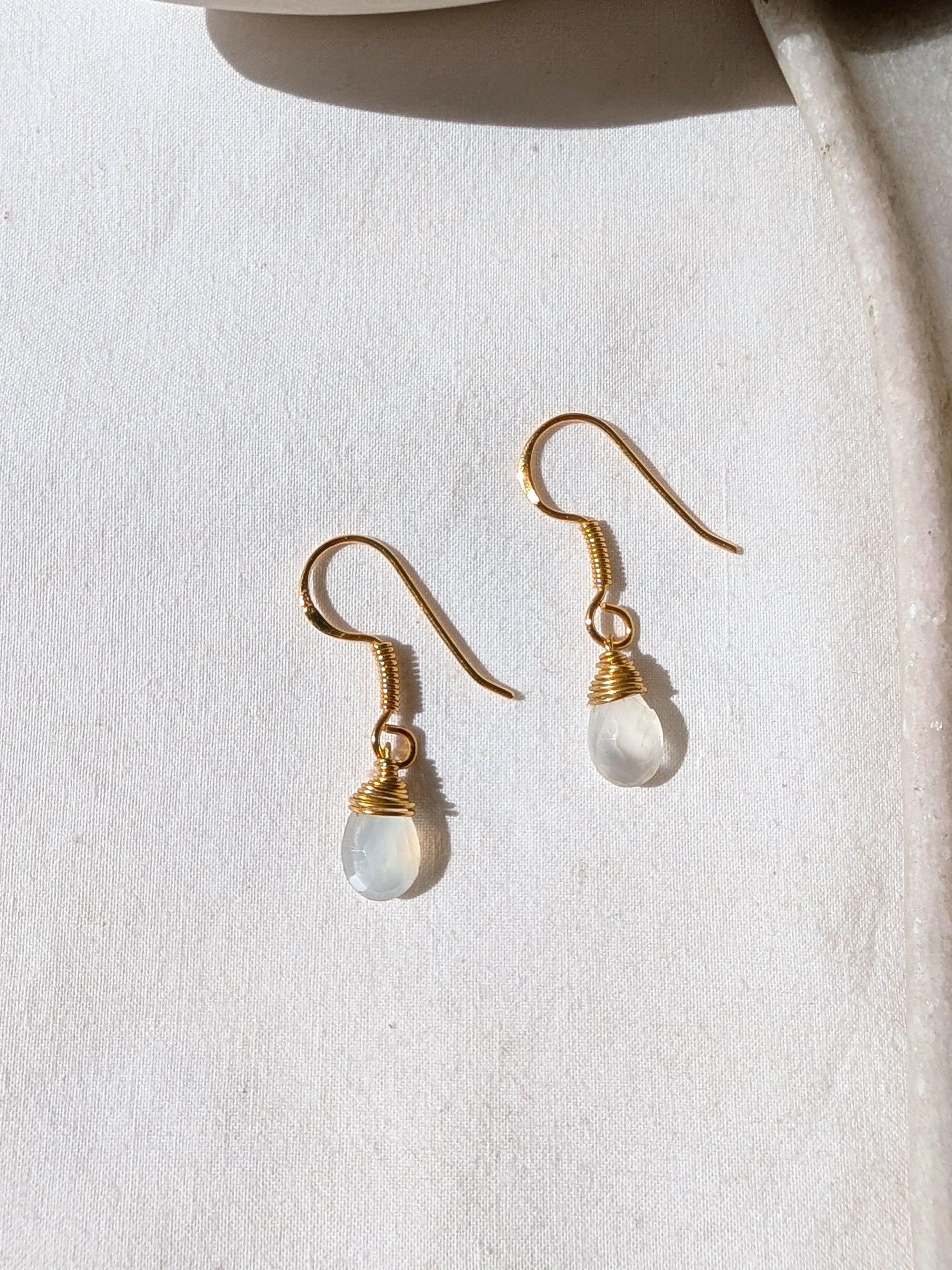 uyam - White Moonstone Almond Drop wire wrapped Earrings