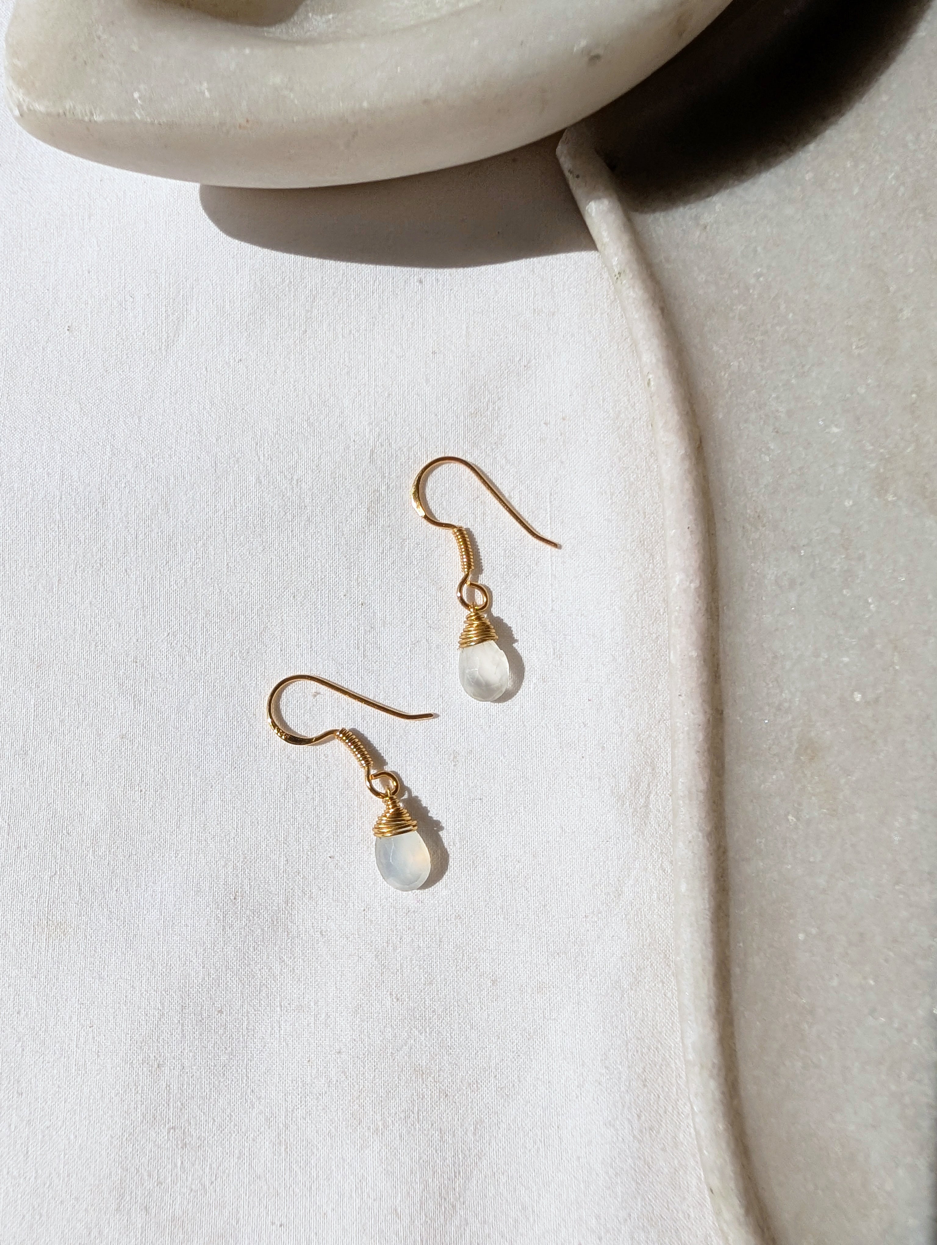 uyam - White Moonstone Almond Drop wire wrapped Earrings