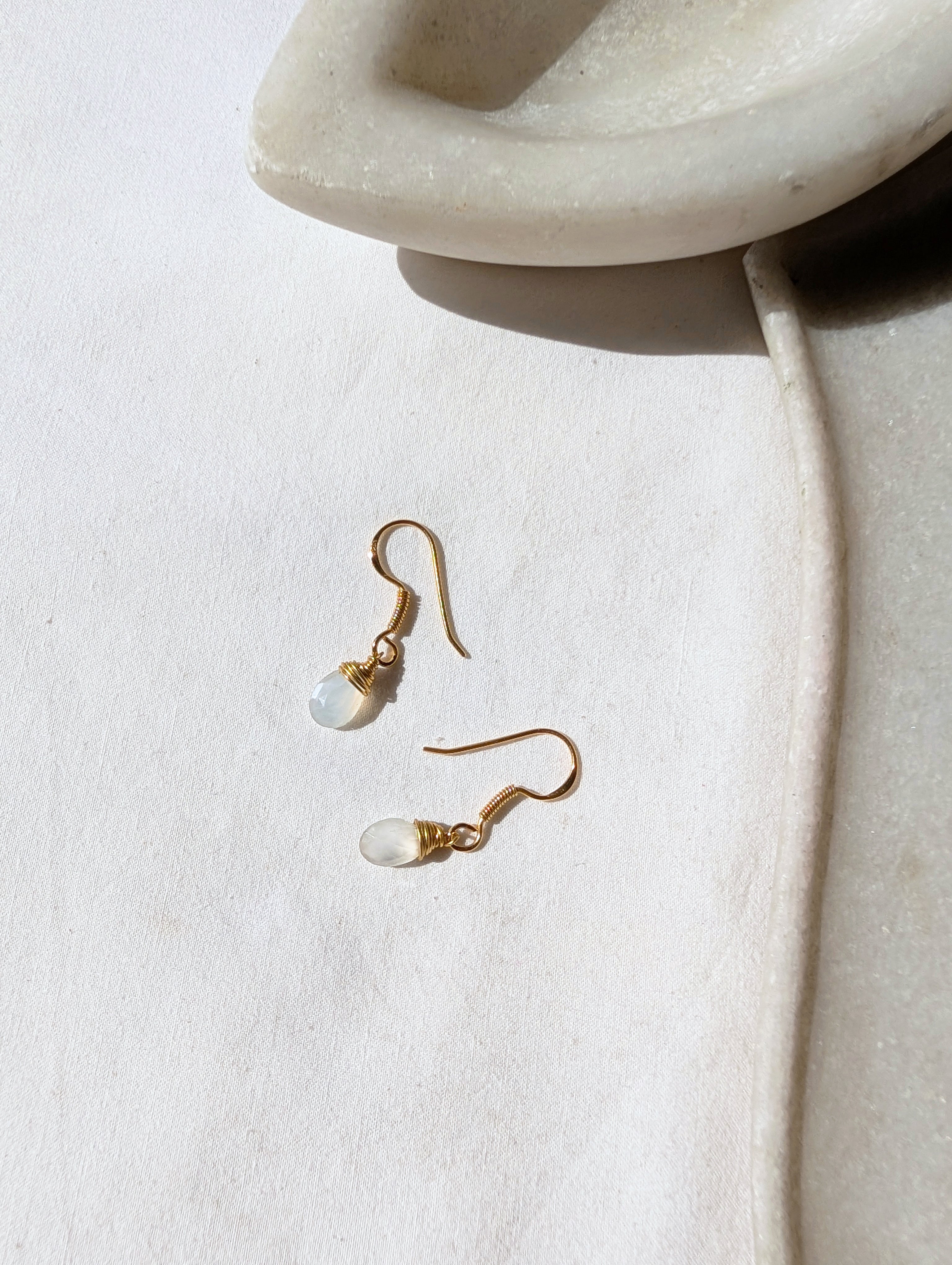 uyam - White Moonstone Almond Drop wire wrapped Earrings