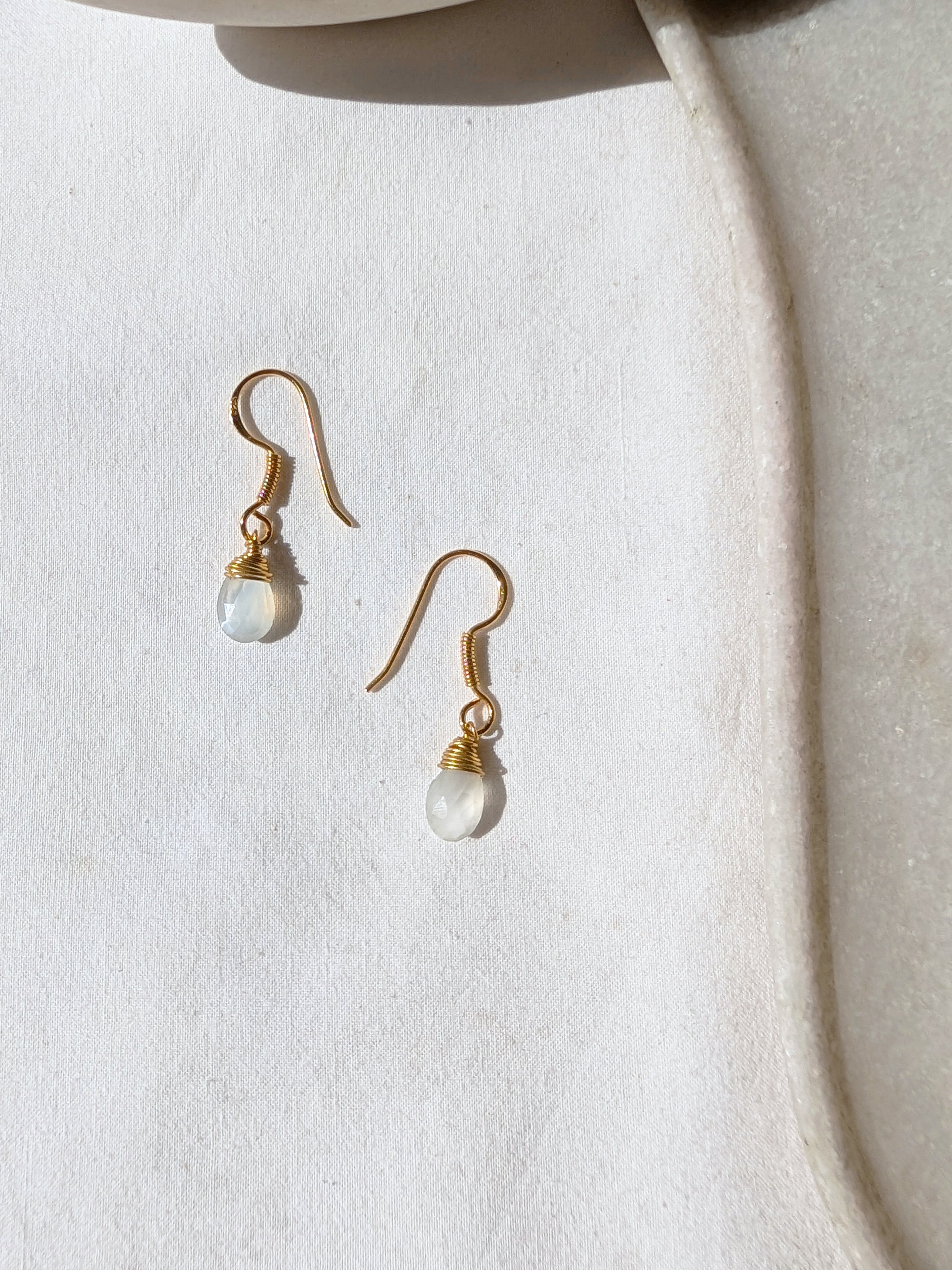 uyam - White Moonstone Almond Drop wire wrapped Earrings