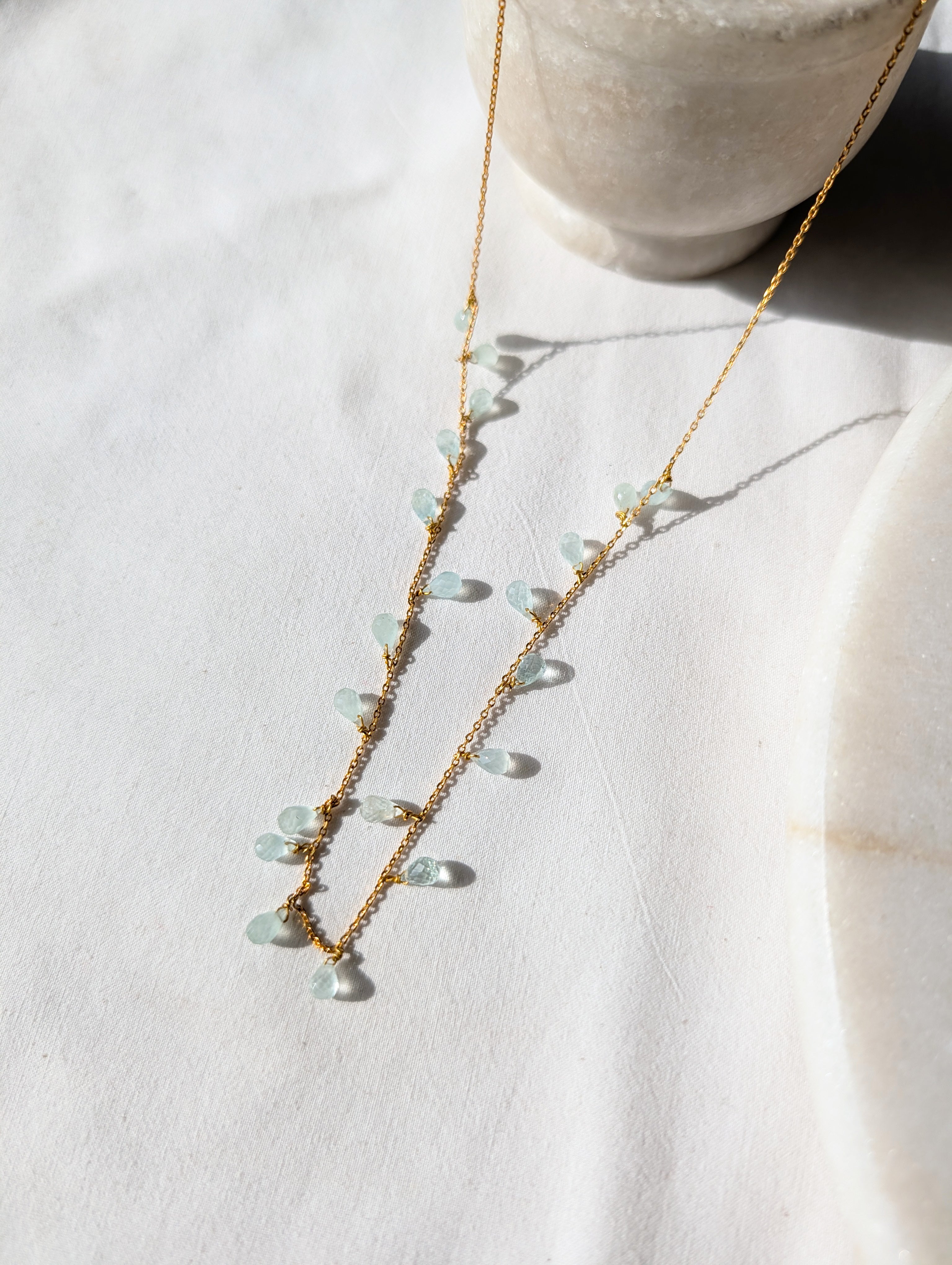 visna - Aquamarine Tear shaped Drop Choker