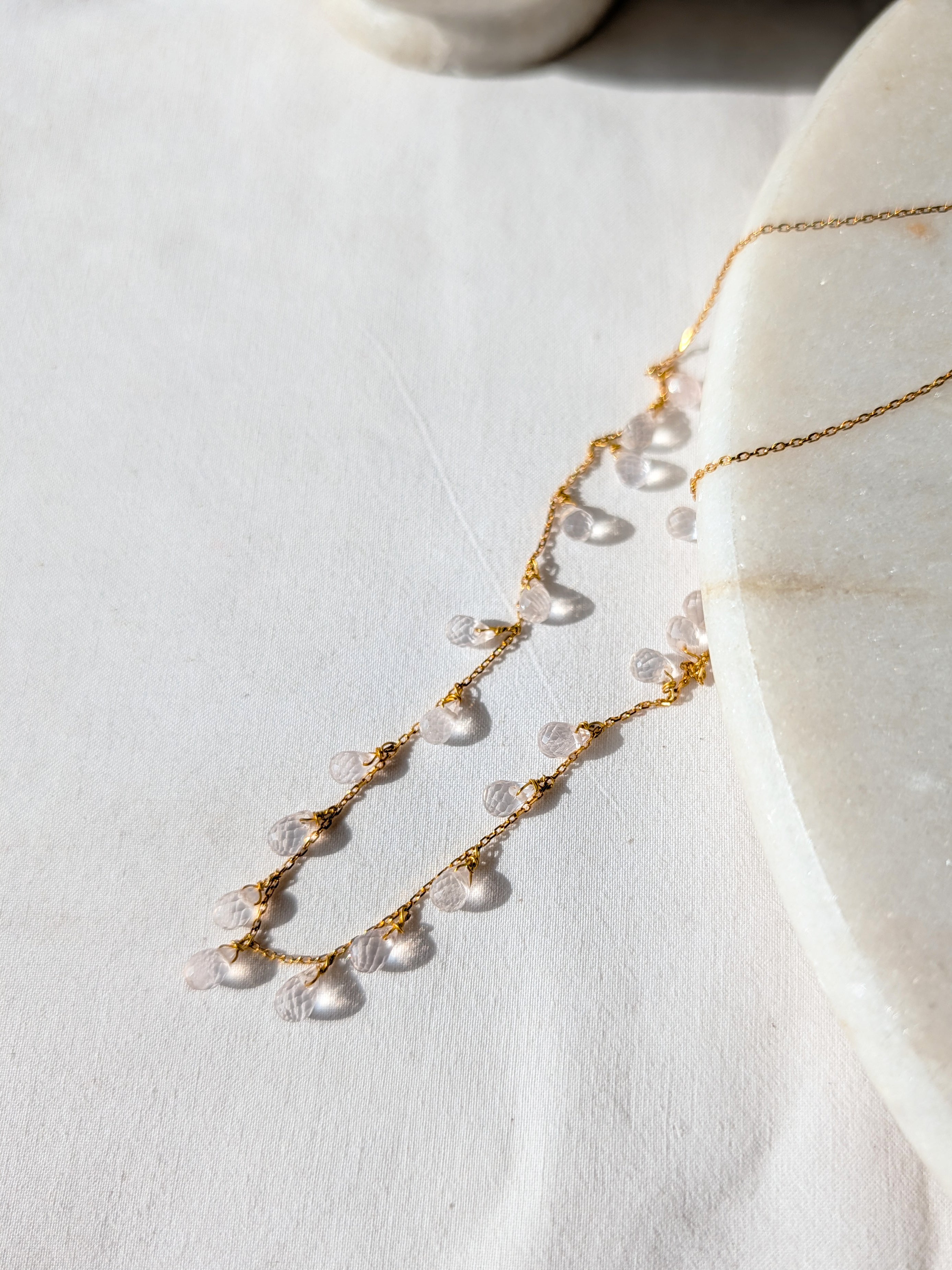 visna - Rose Quartz Tear shaped Drop Choker