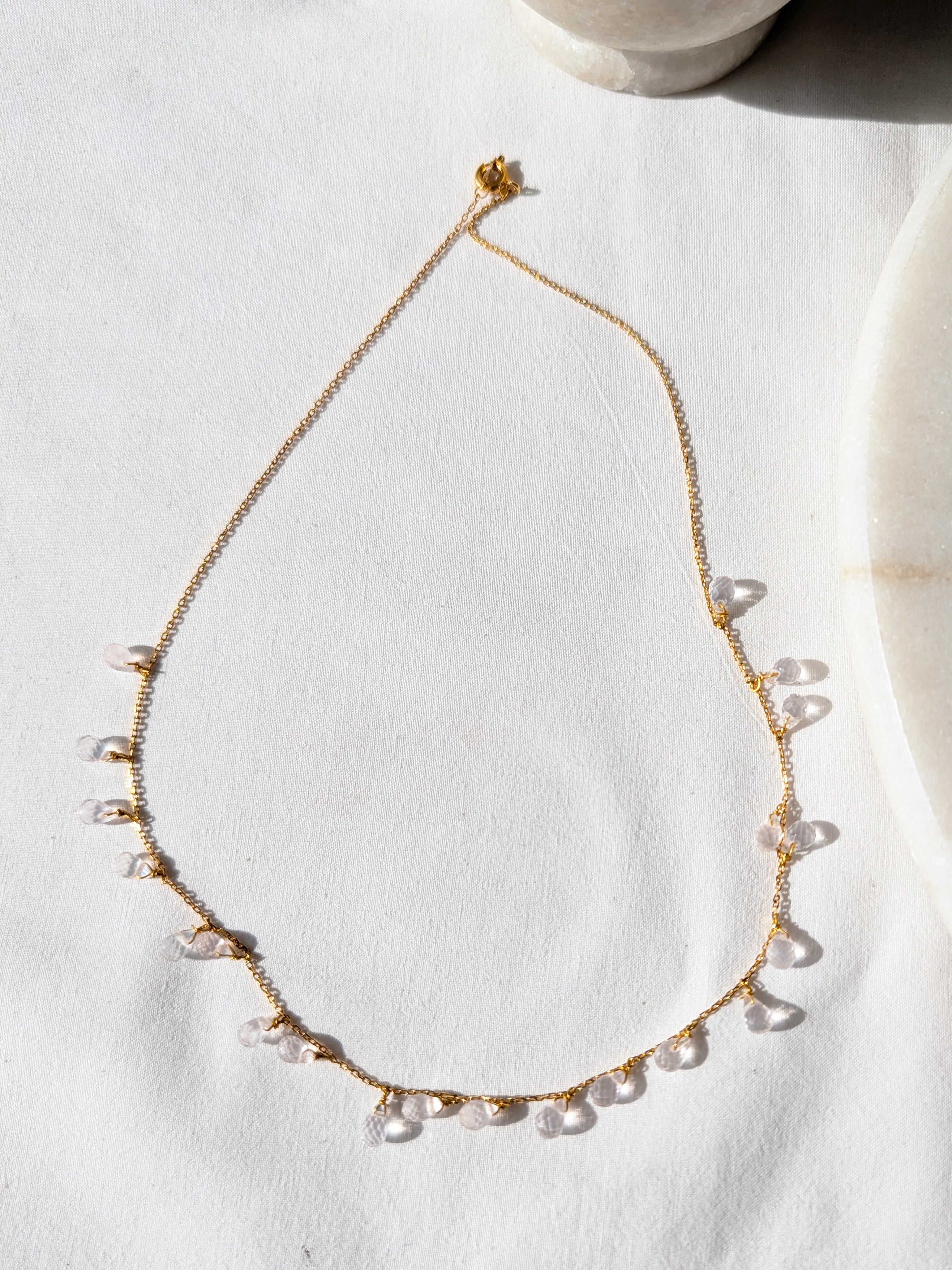 visna - Rose Quartz Tear shaped Drop Choker