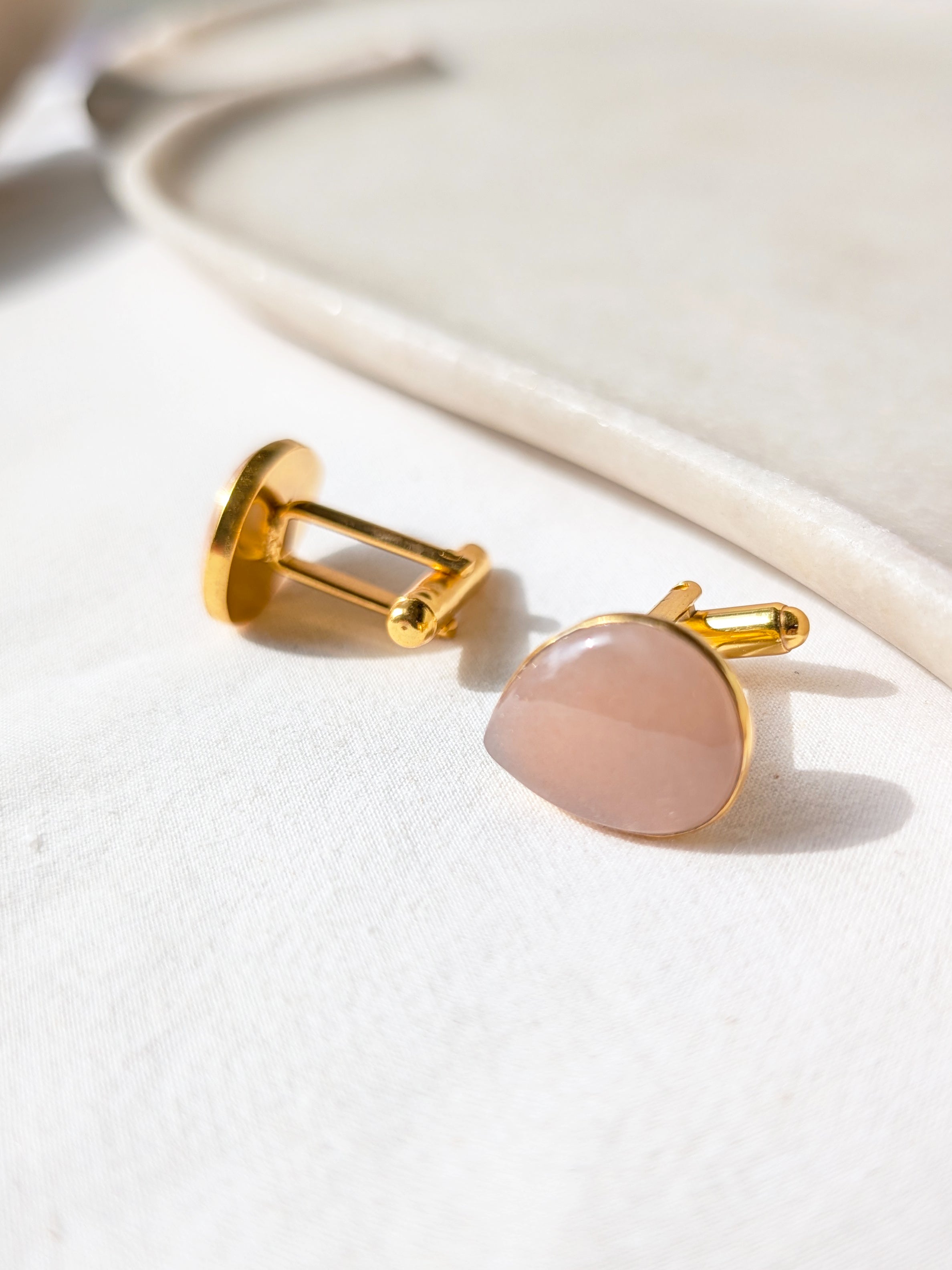 iyat - Peach Moonstone Almond Drop Cufflinks
