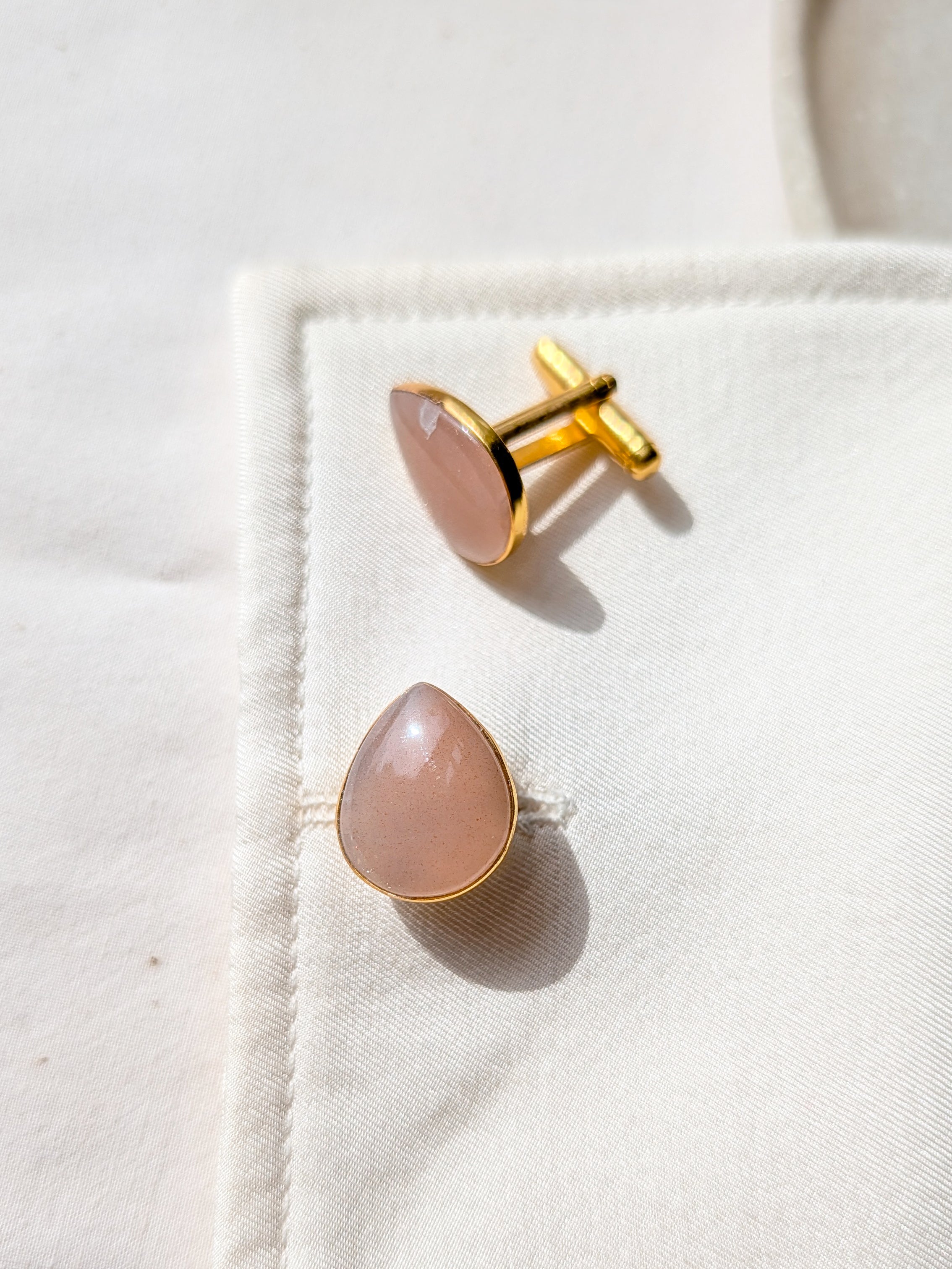 iyat - Peach Moonstone Almond Drop Cufflinks