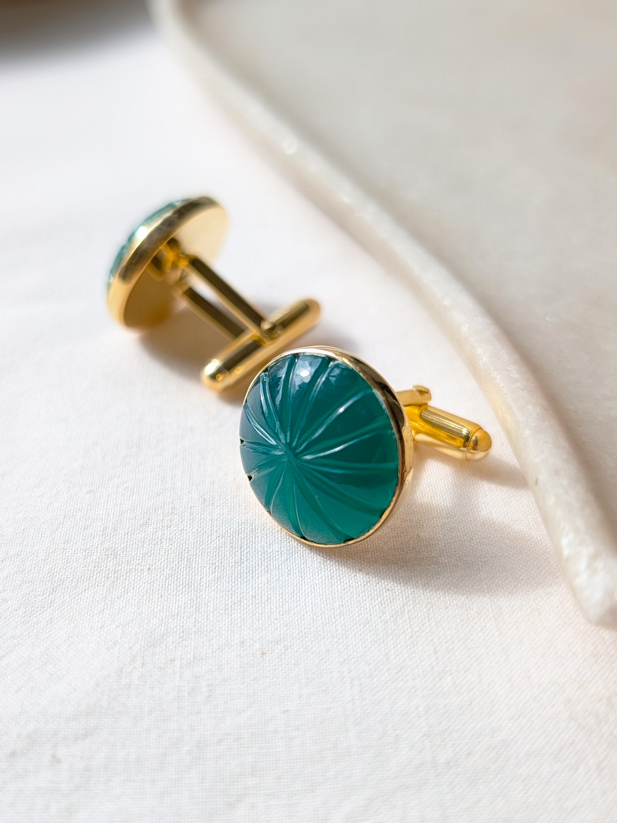 narura - Green Onyx Melon Cufflinks
