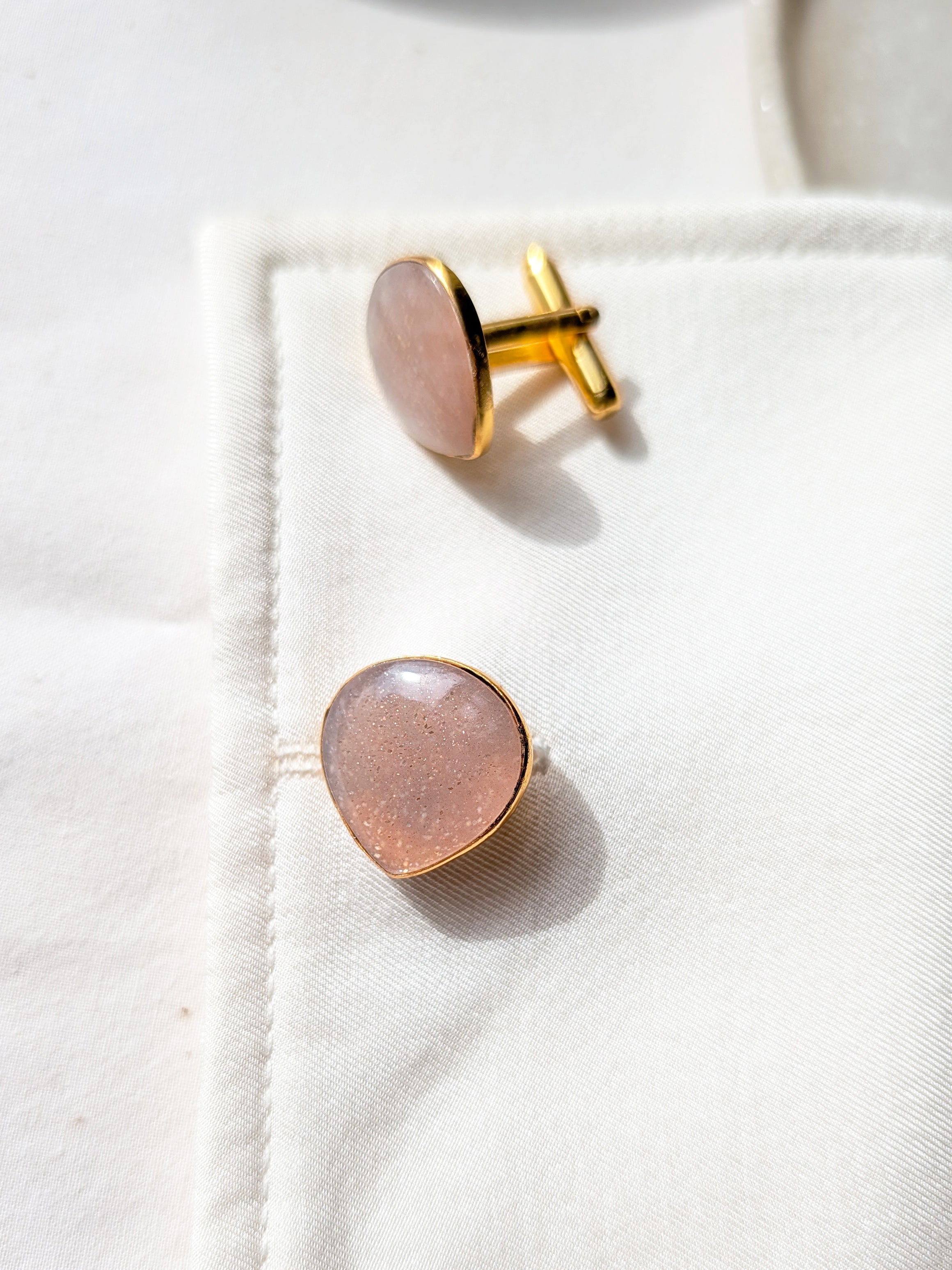 seta - Peach Moonstone Heart Shaped Drop Cufflinks
