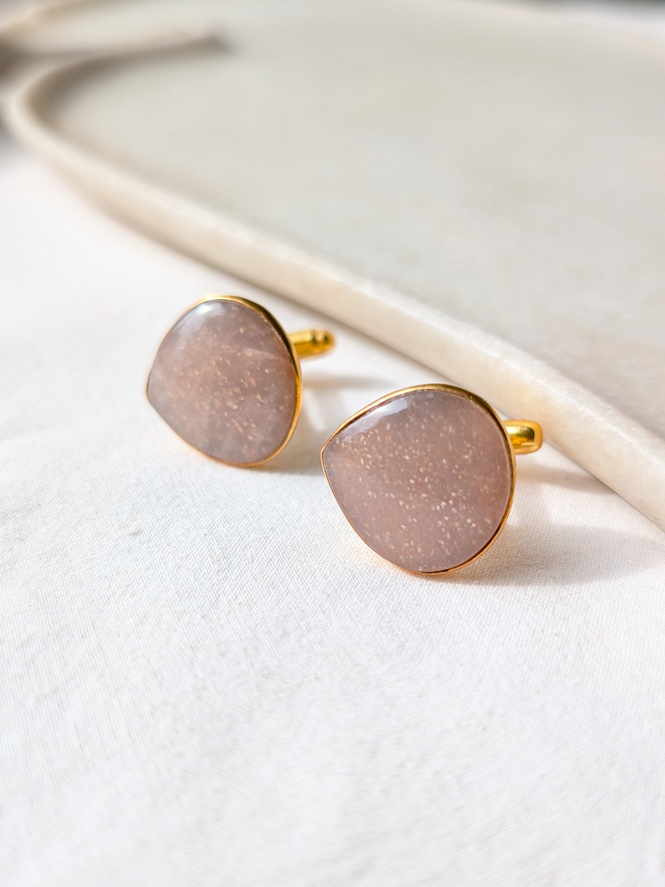 seta - Peach Moonstone Heart Shaped Drop Cufflinks