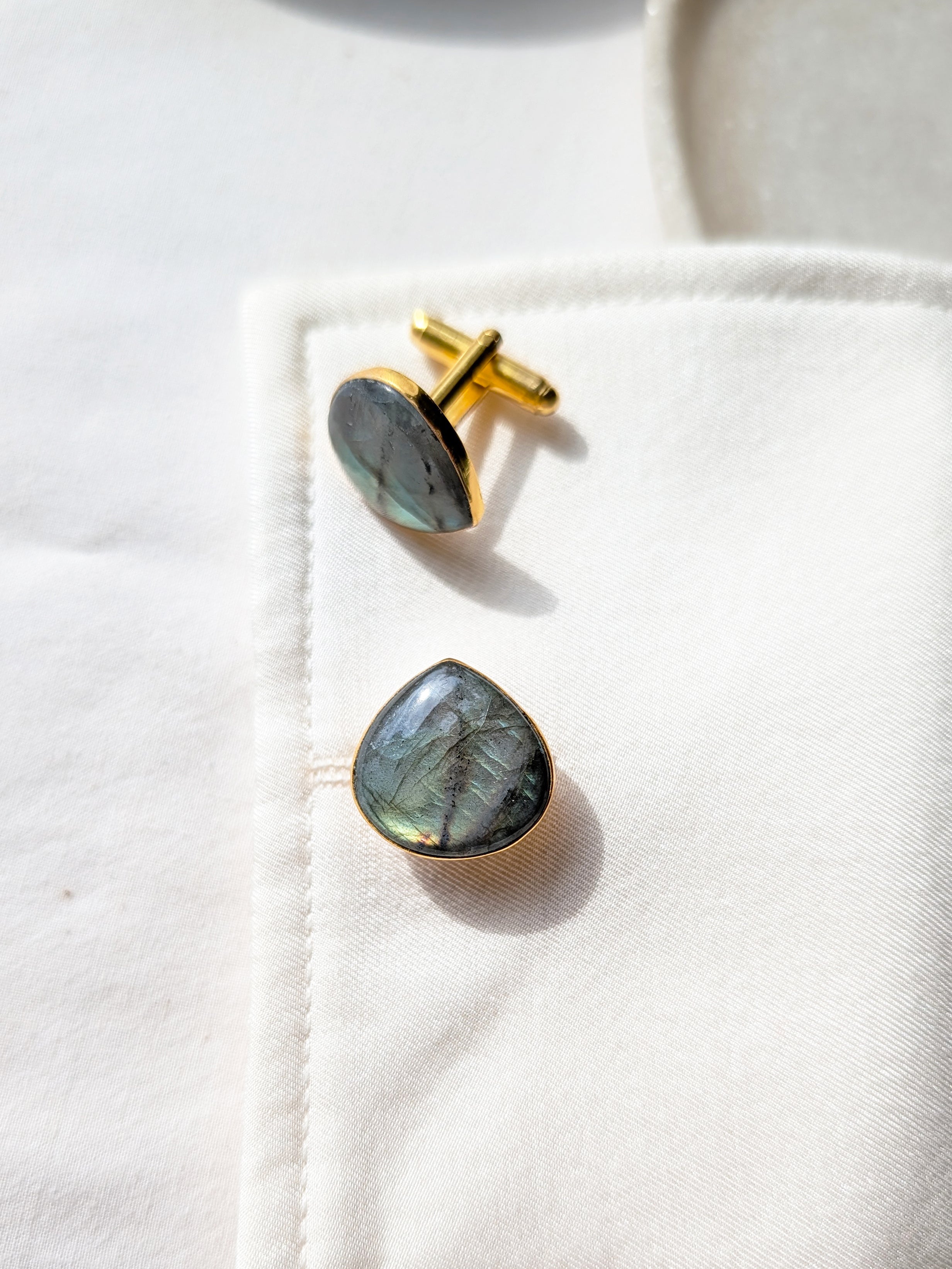 seta - Labradorite Heart Shaped Drop Cufflinks