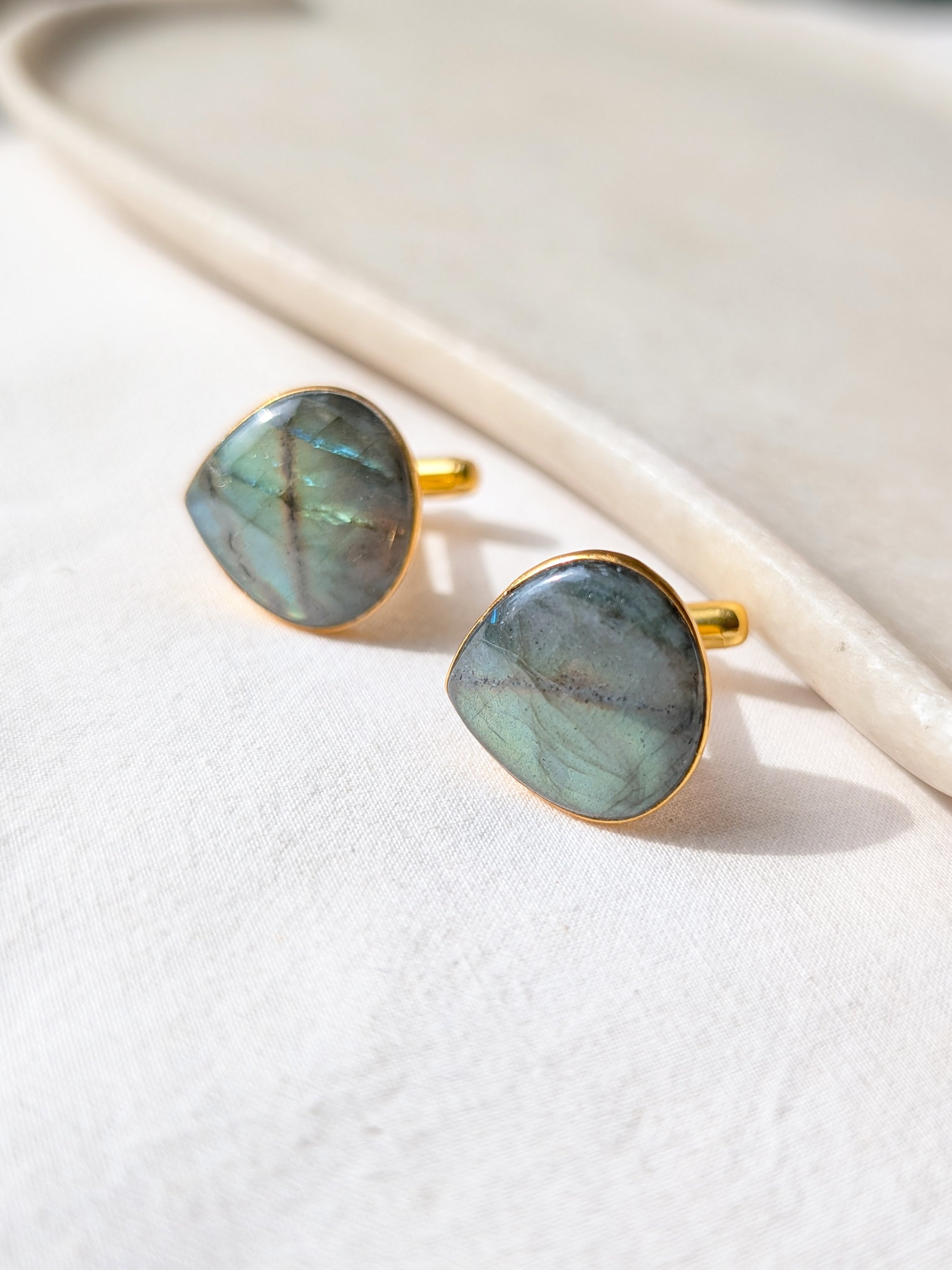 seta - Labradorite Heart Shaped Drop Cufflinks