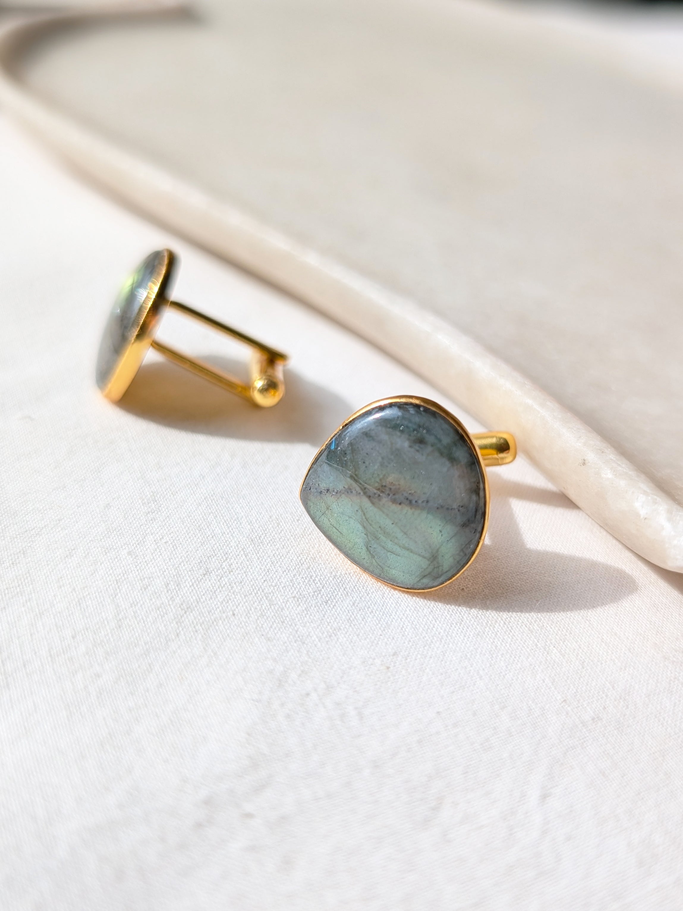 seta - Labradorite Heart Shaped Drop Cufflinks