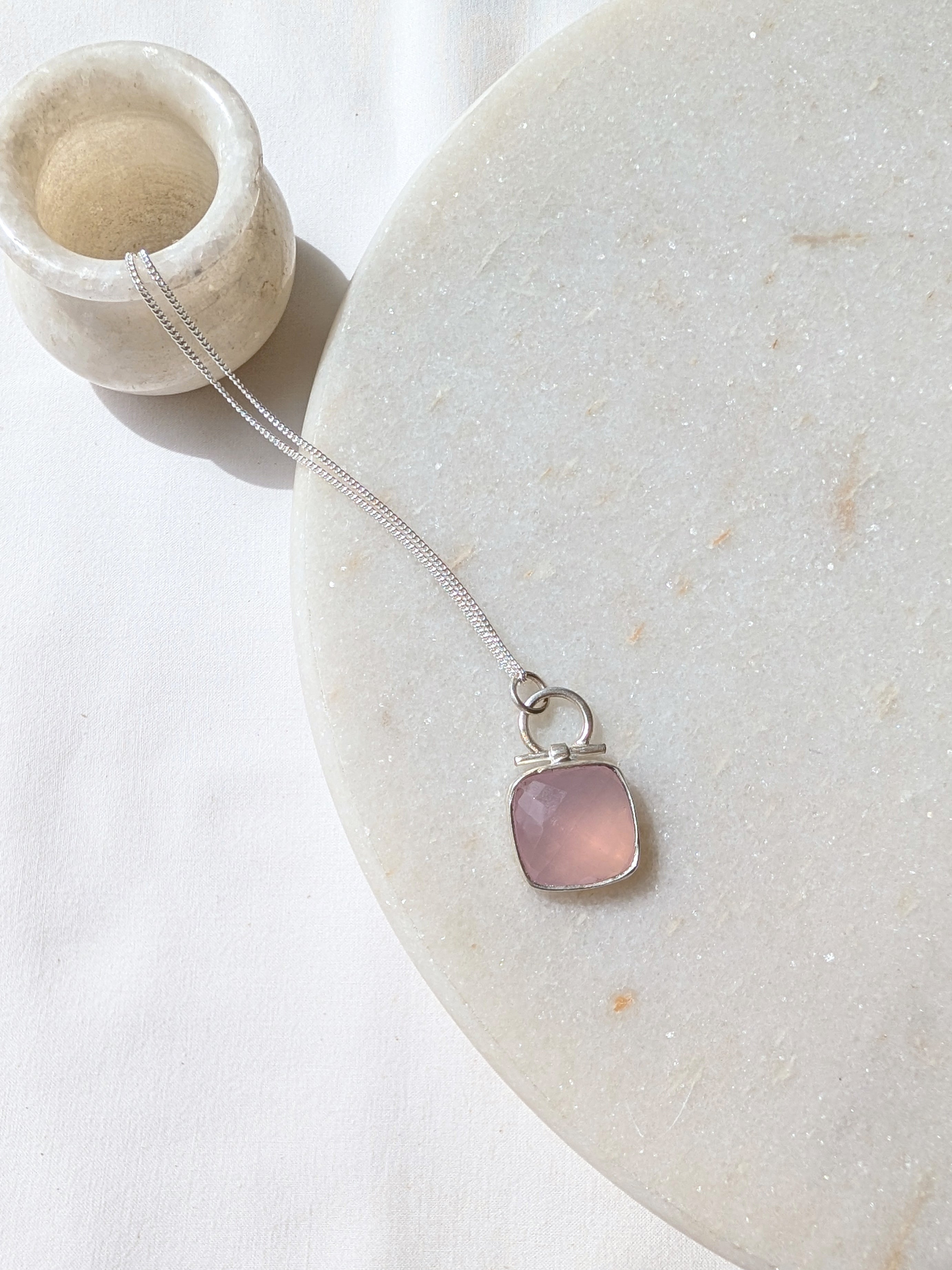 aira - Rose Quartz Cushion Toggle Pendant