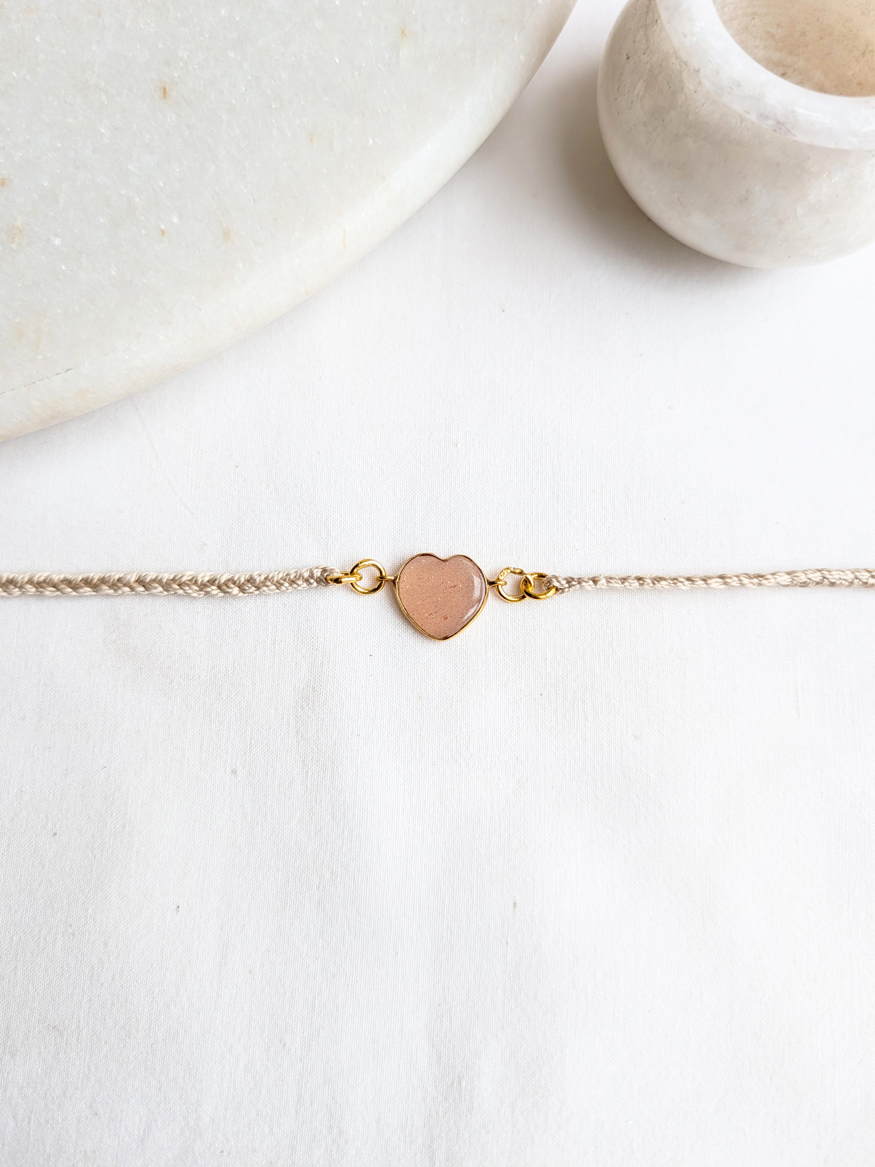 hart - Peach Moonstone Heart Charm Rakhi