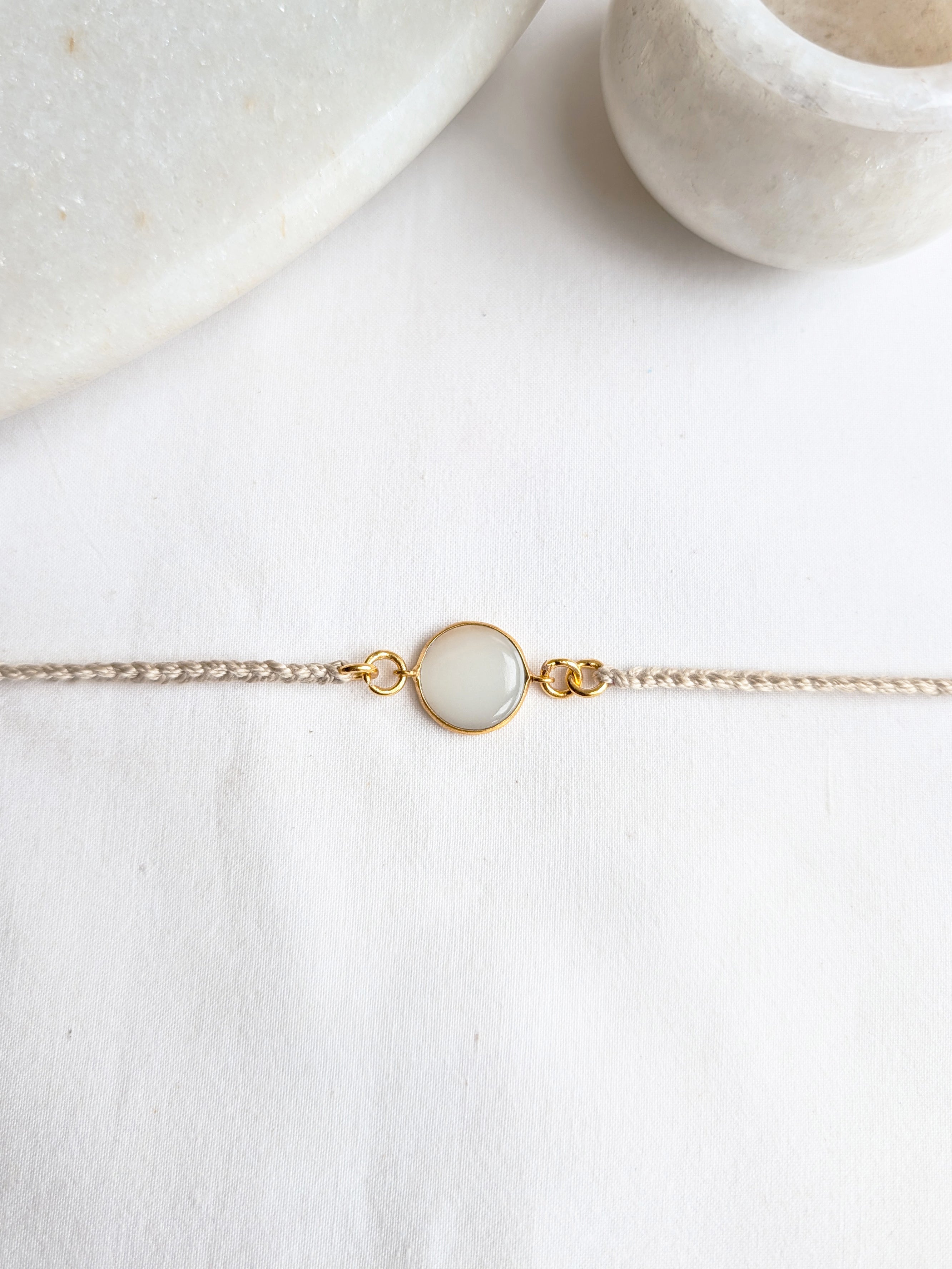matsya - White Moonstone Round Charm Rakhi