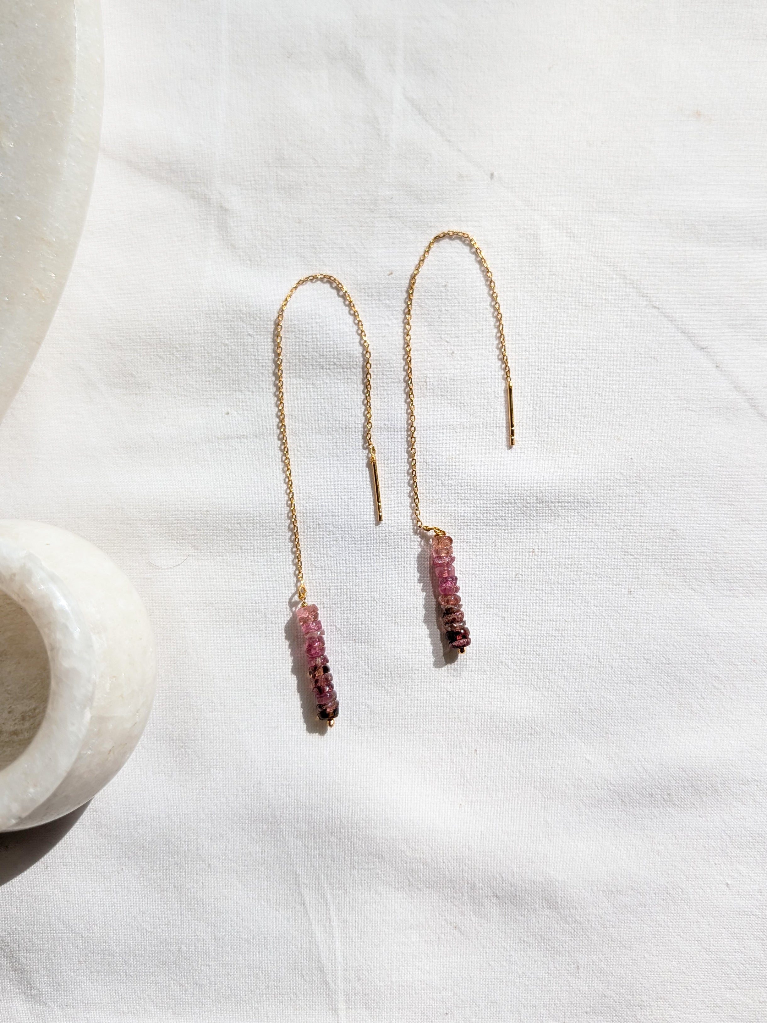 laasa - Pink Tourmaline Baati Threader Earrings