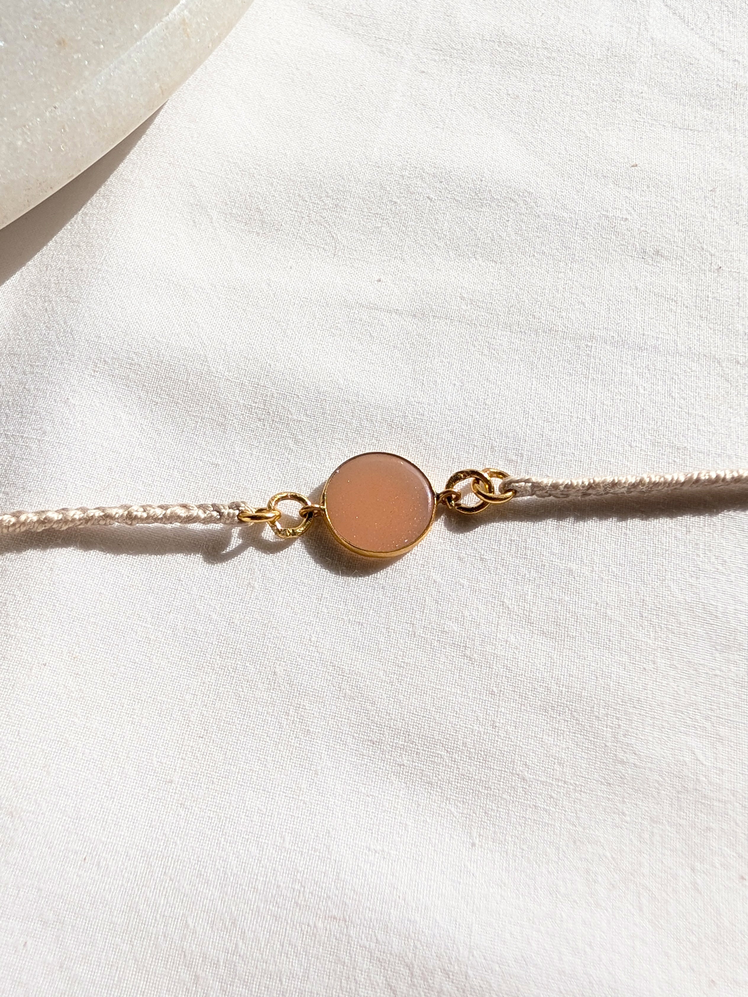 matsya - Peach Moonstone Round Charm Rakhi