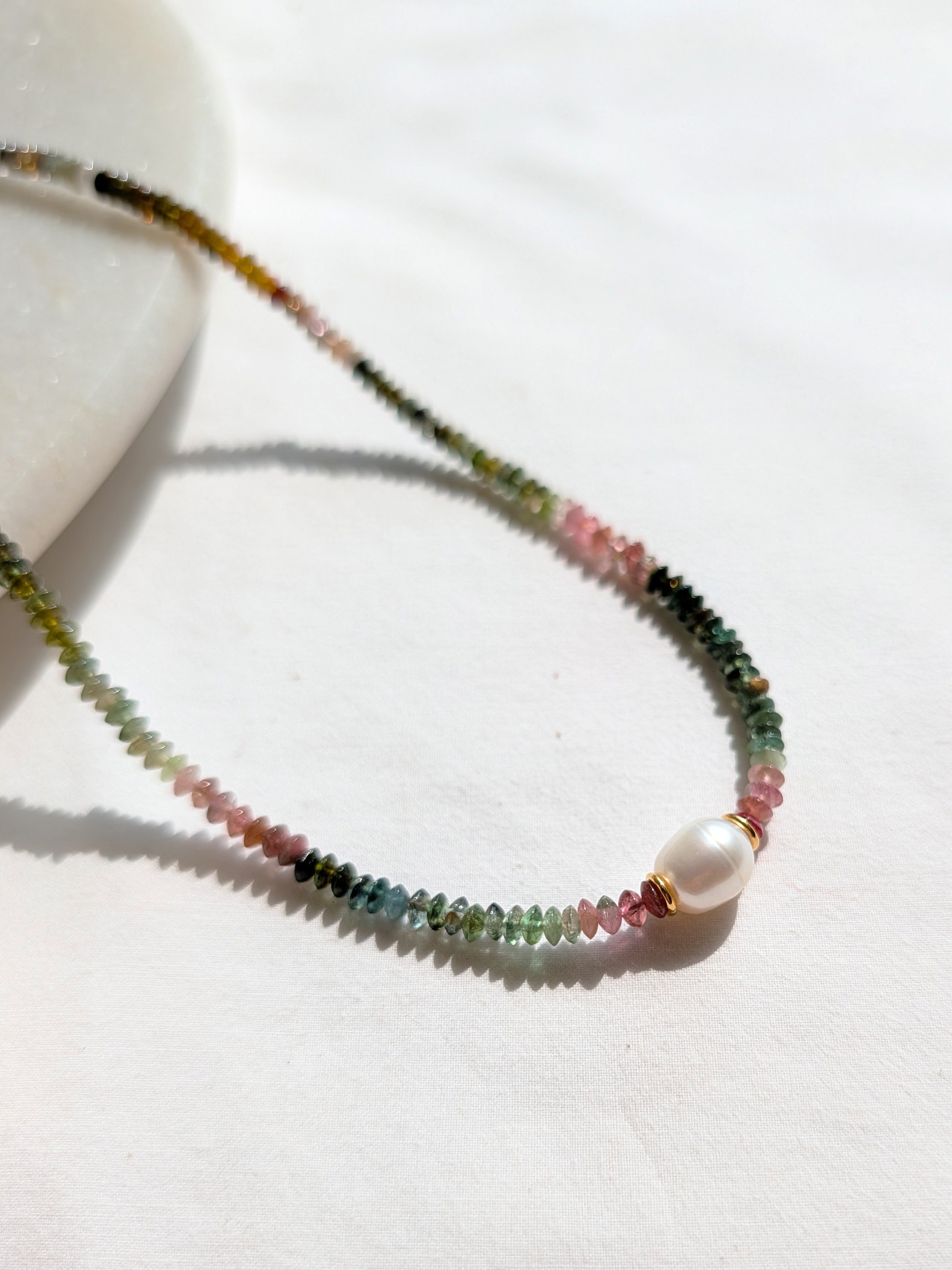 nisht- Tourmaline Saucer Strand Pearl Necklace