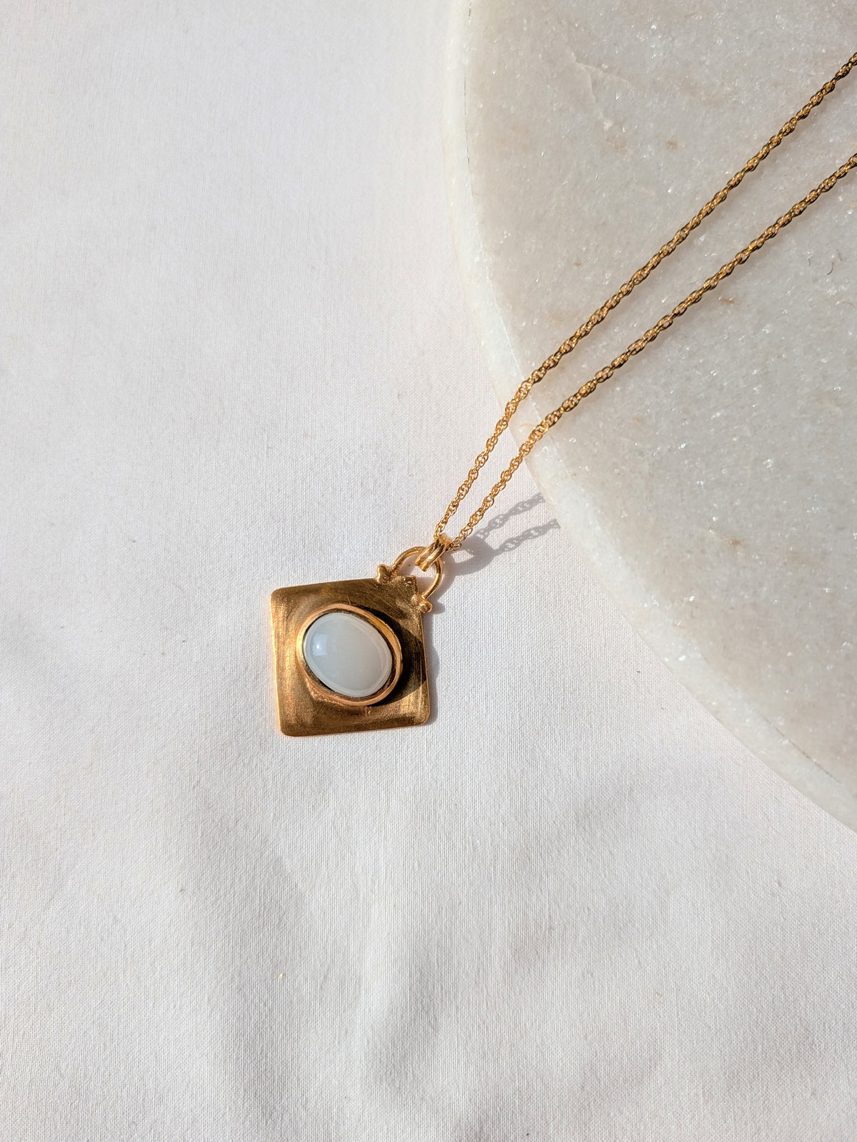 arha - White Moonstone Rhombus Pendant