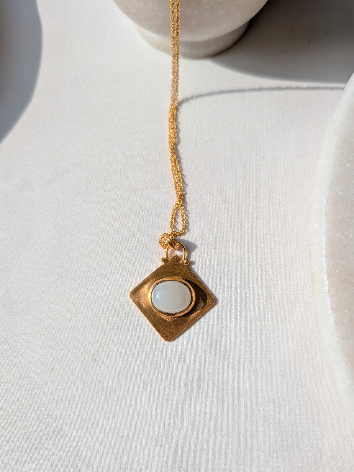 arha - White Moonstone Rhombus Pendant