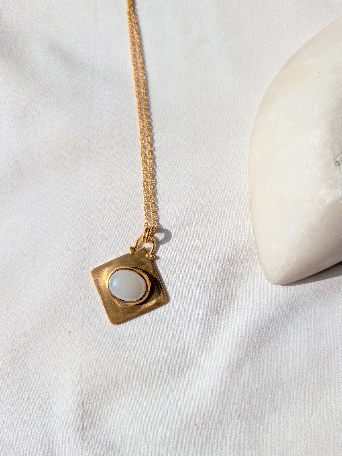 arha - White Moonstone Rhombus Pendant