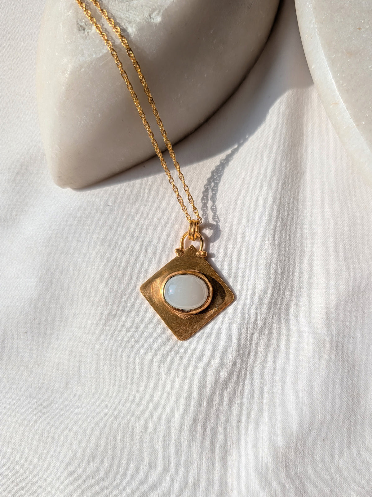 arha - White Moonstone Rhombus Pendant
