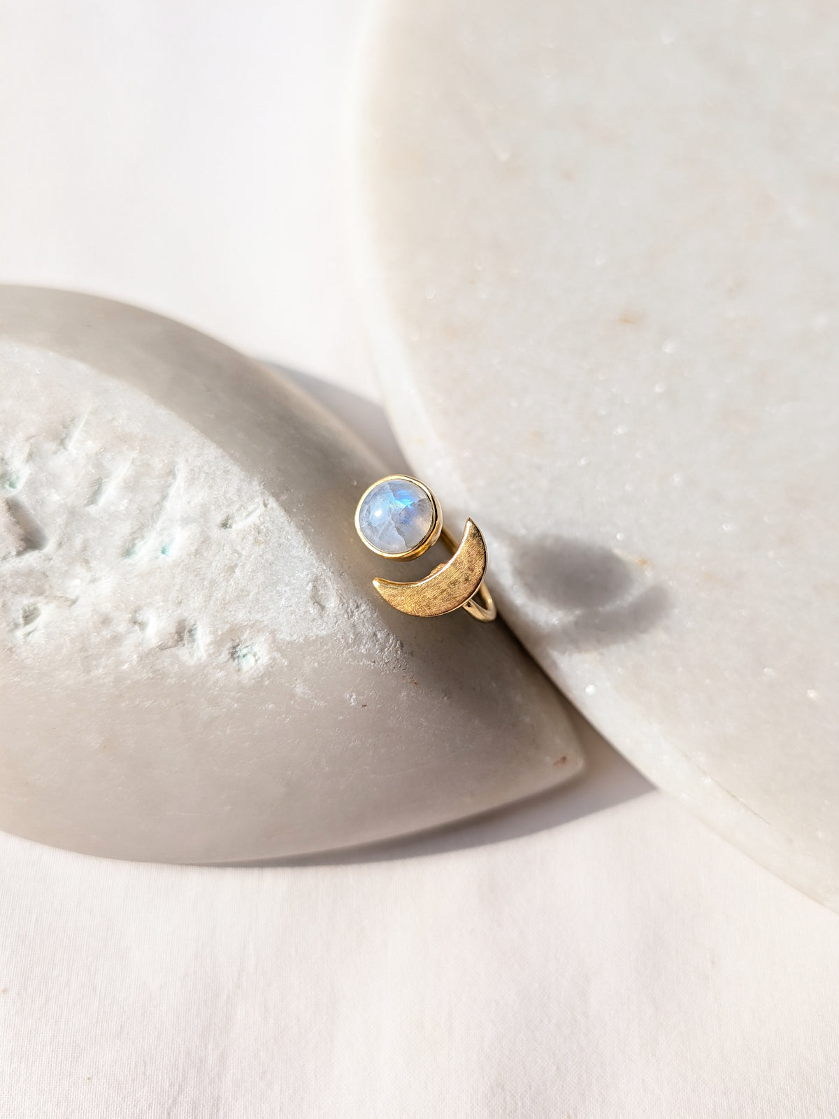 ika - Rainbow Moonstone Sun n Moon Ring