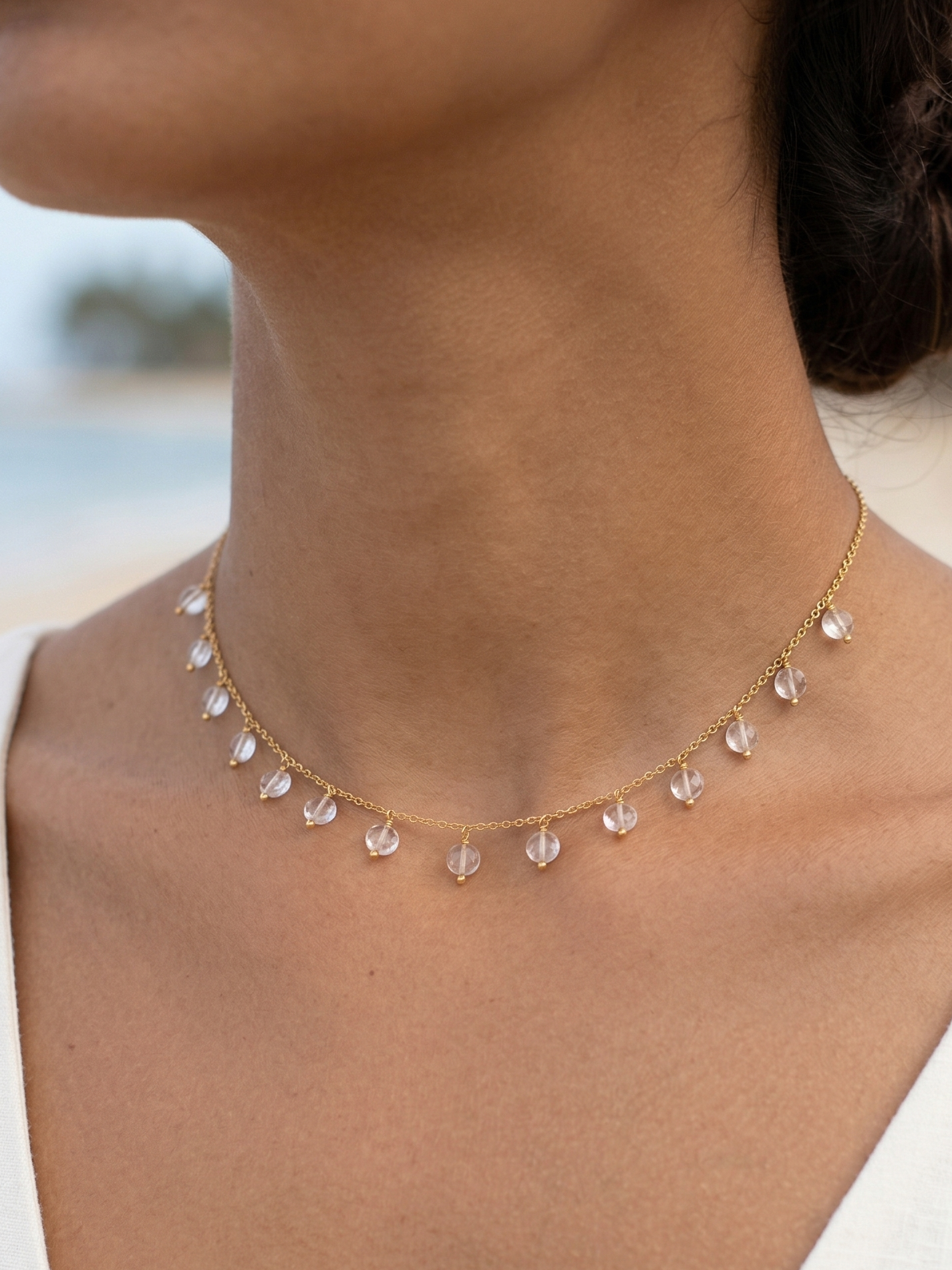 hrasva - Rose Quartz Coin Choker