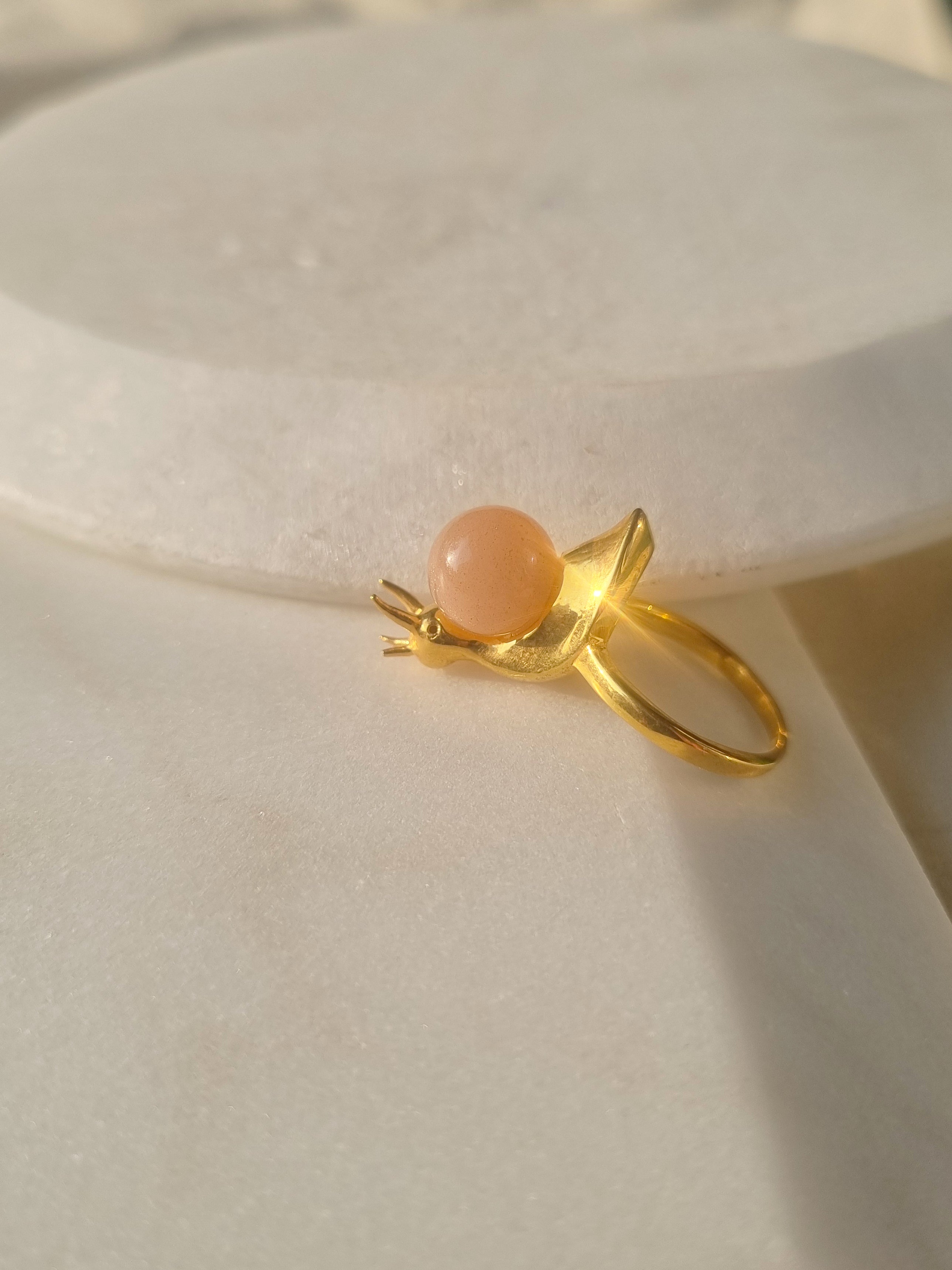 snail - Peach Moonstone Ring