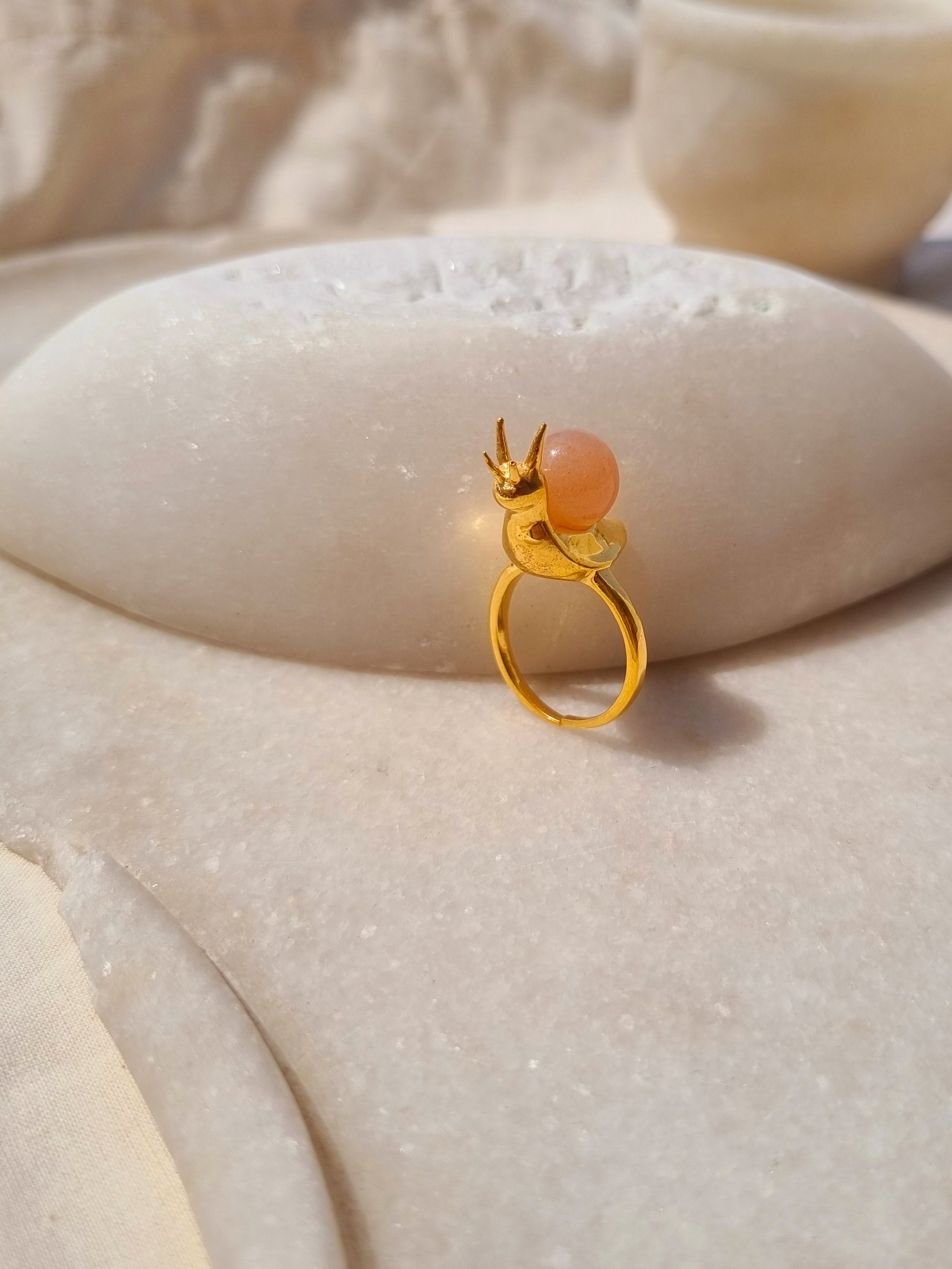 snail - Peach Moonstone Ring