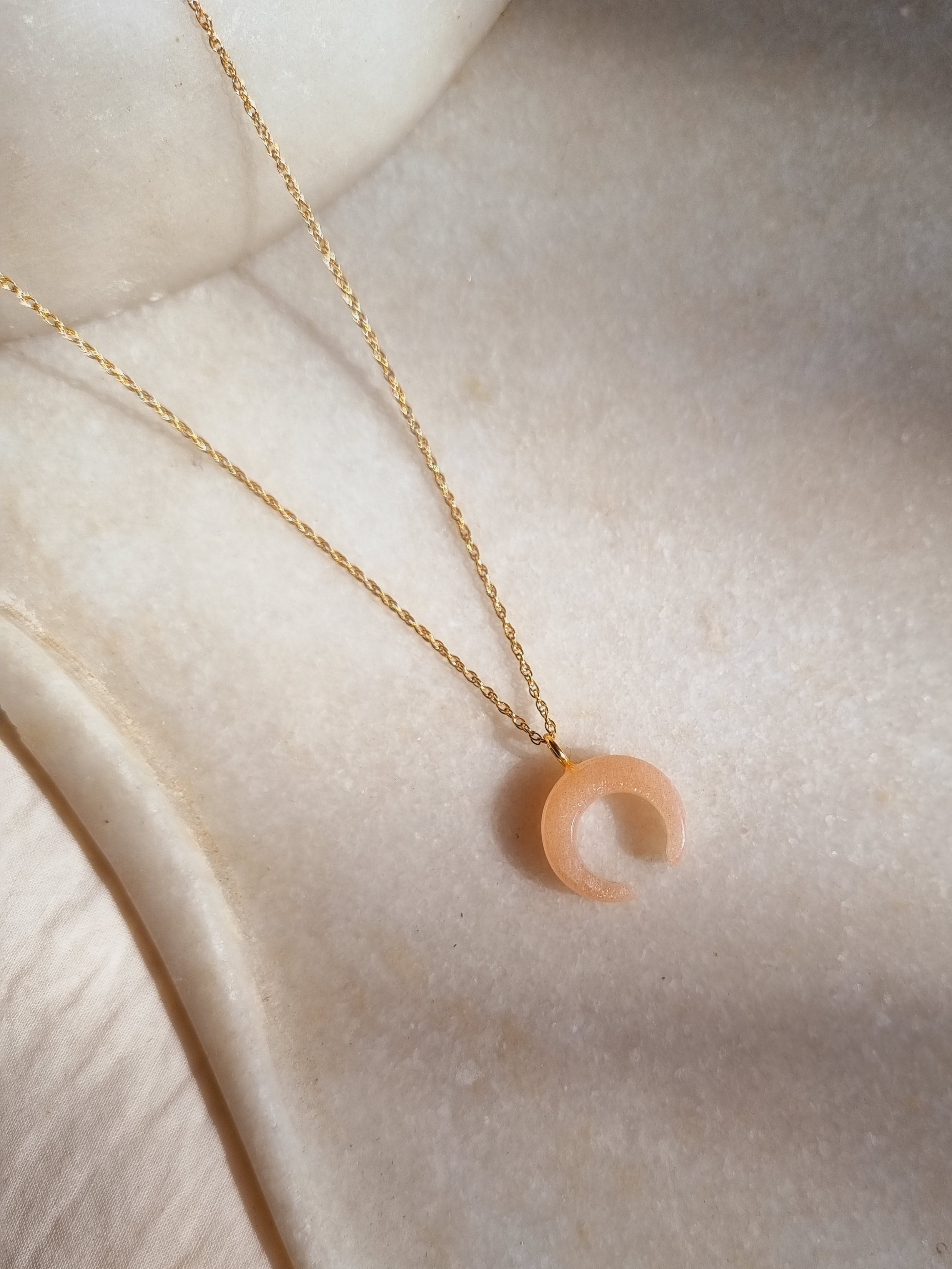koka - Peach Moonstone Crescent Pendant