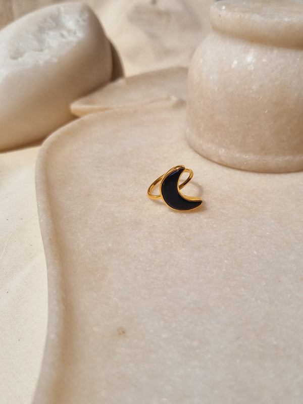 chandra - Black Onyx Luna Ring