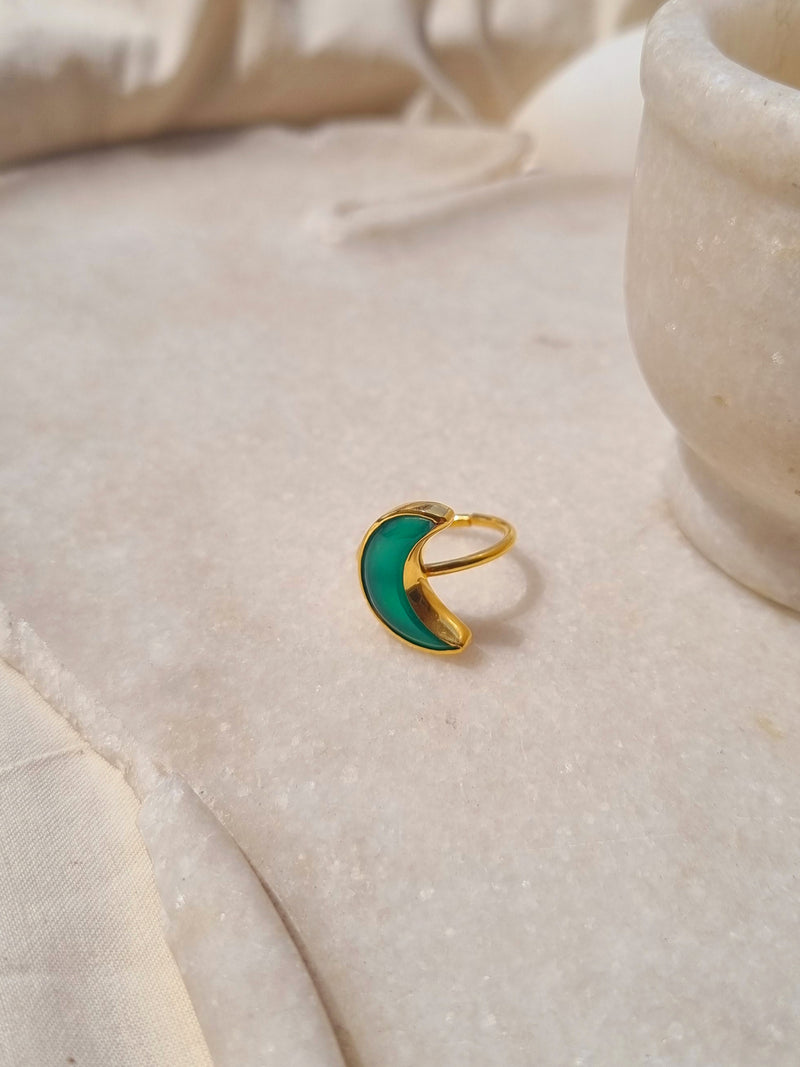 chándra - Green Onyx Luna Ring