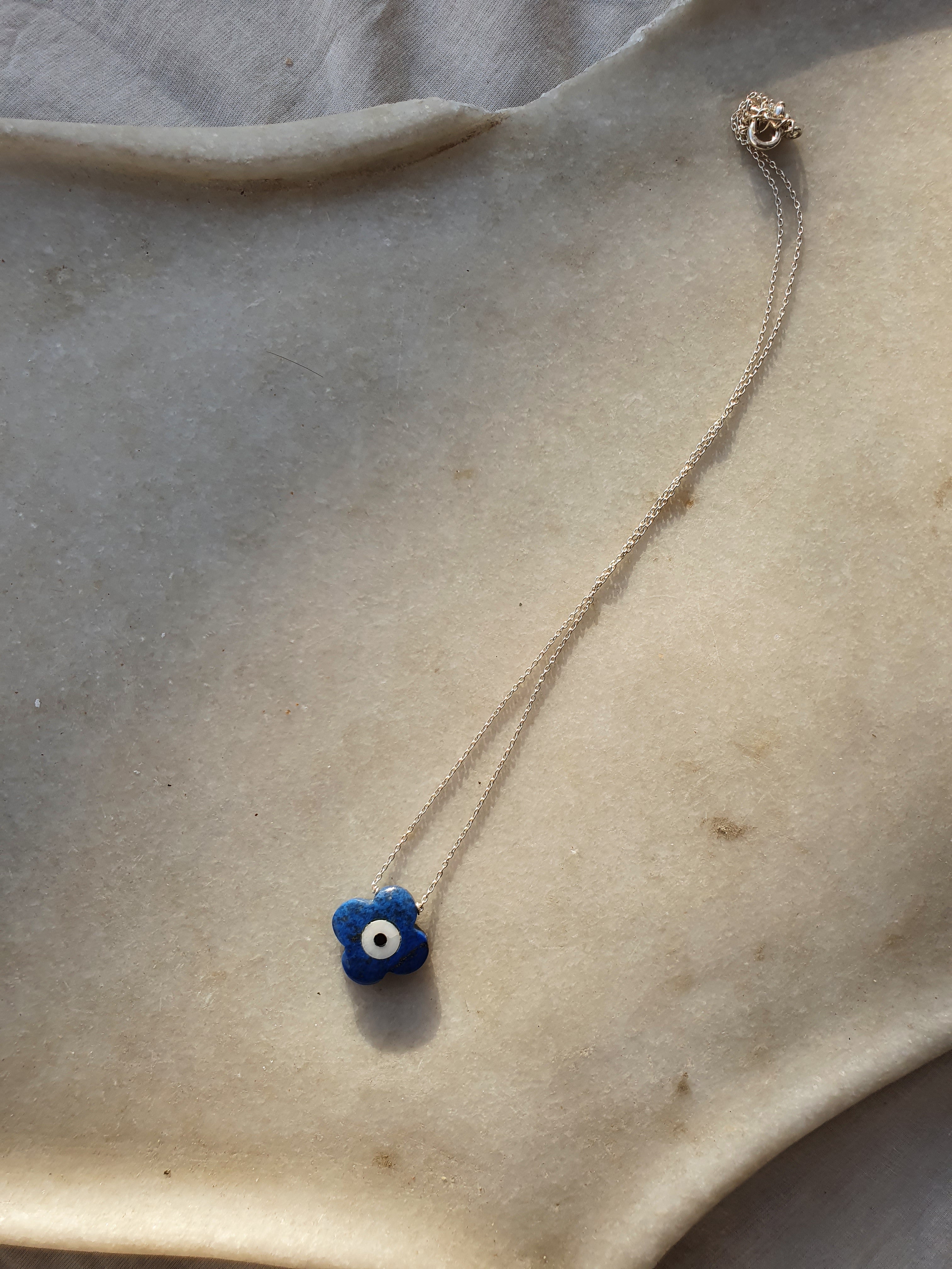 vedaya - Lapis Lazuli Clover Evil Eye Pendant