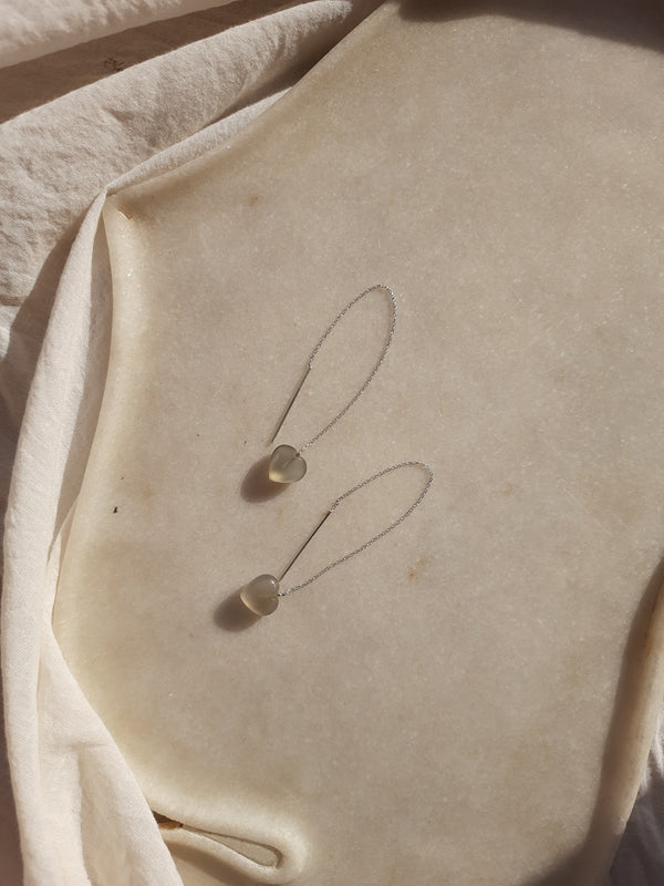 antáh - Grey Moonstone Heart Earrings